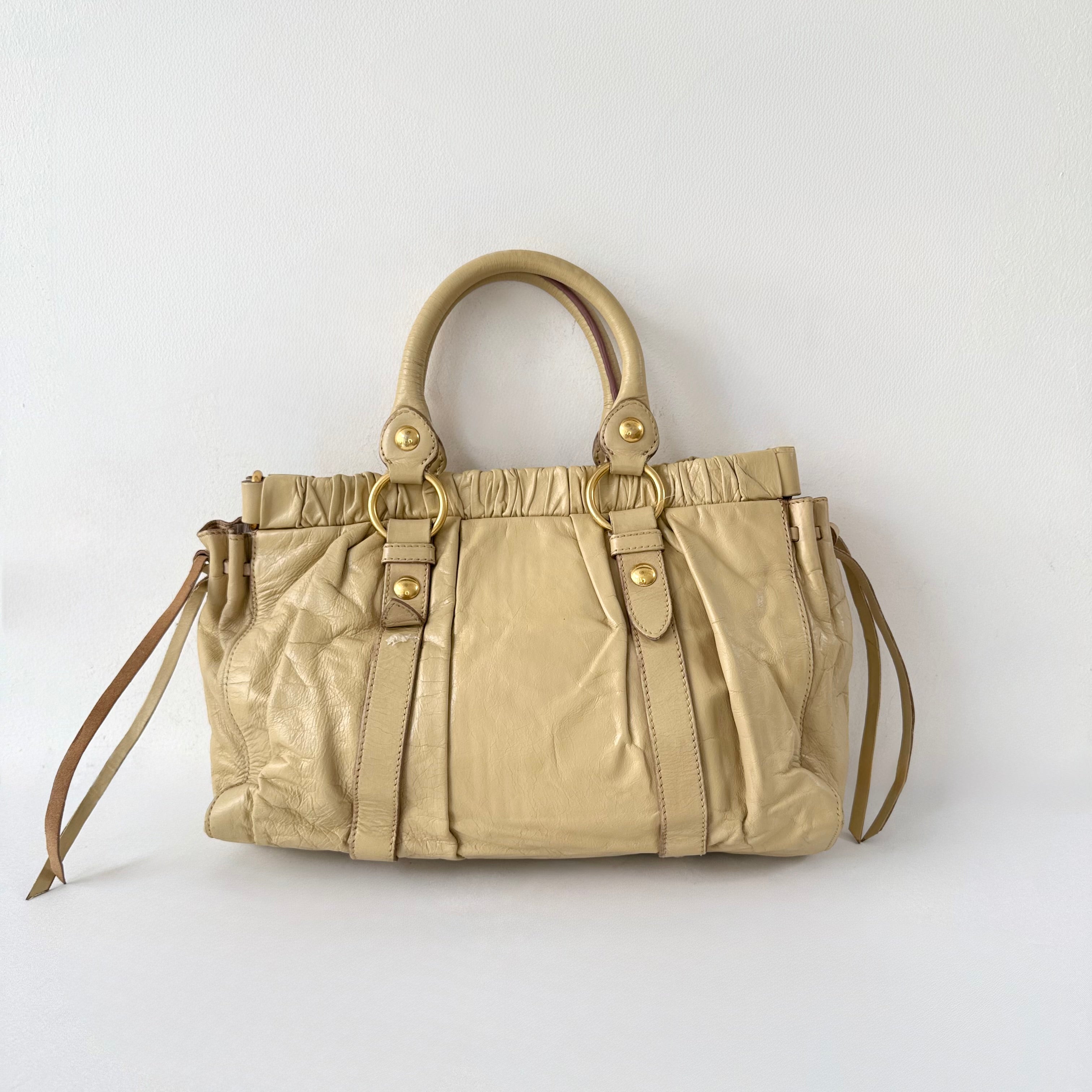 Miu Miu Beige Leather Vitello Lux Shoulder Bag