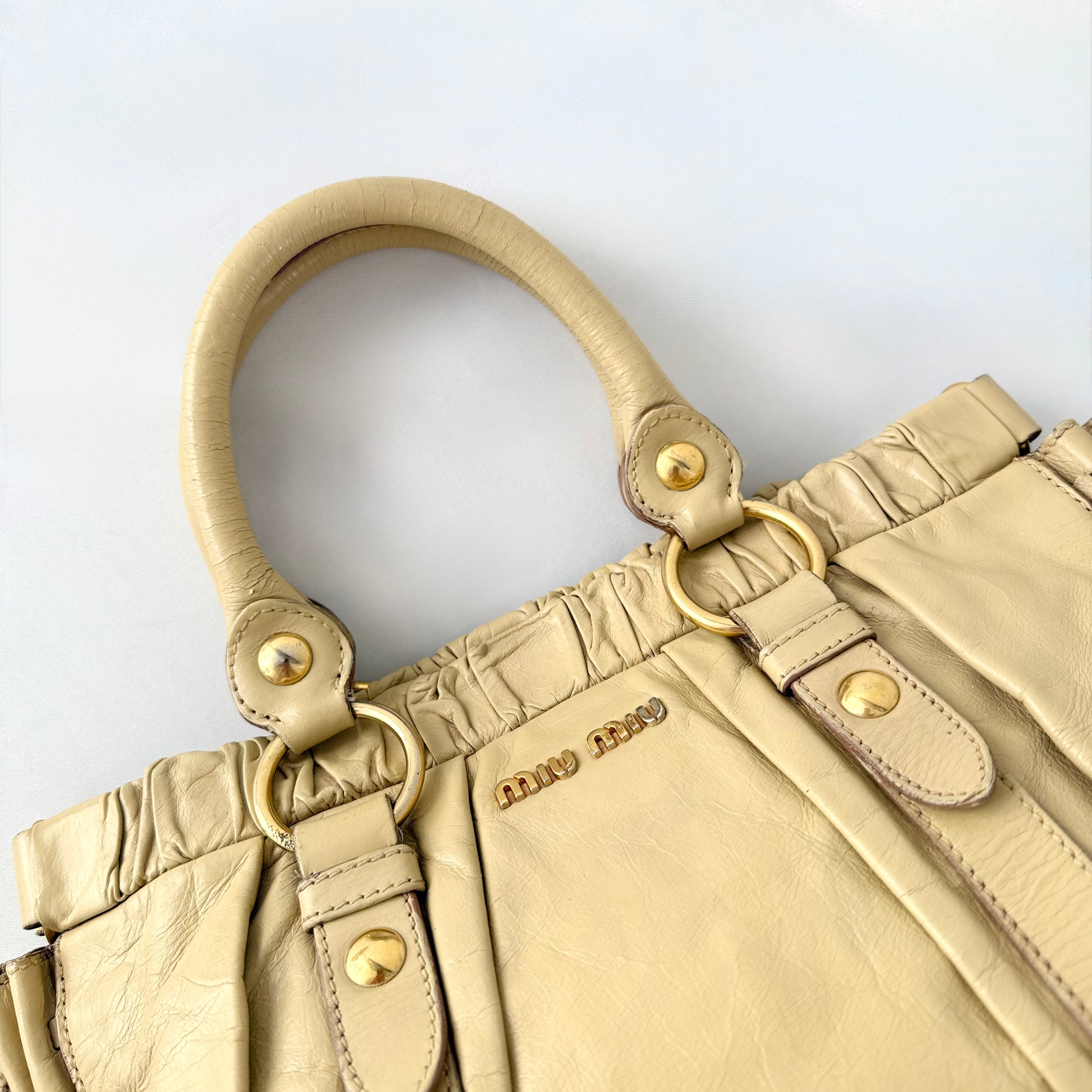 Miu Miu Beige Leather Vitello Lux Shoulder Bag