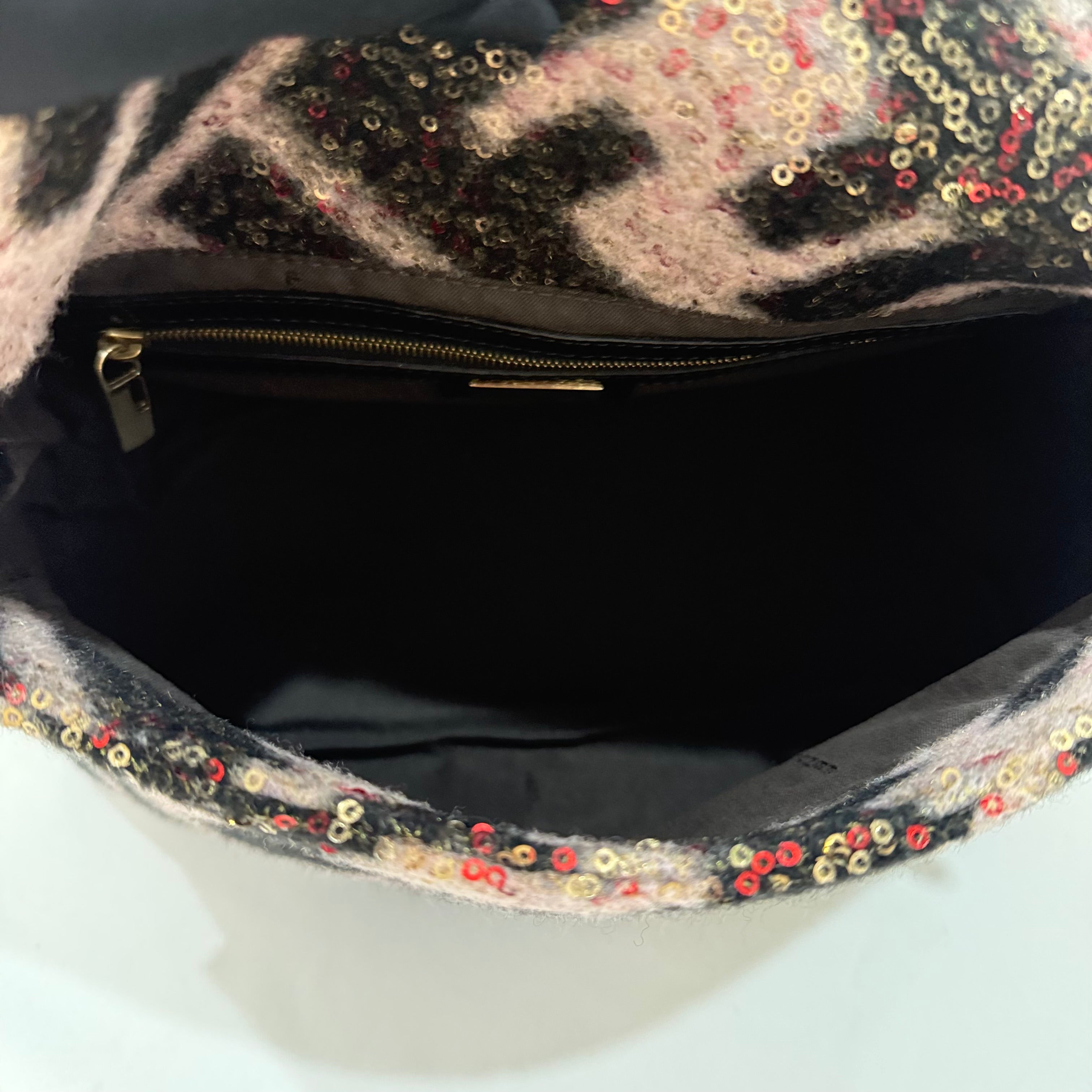 FENDI MAMA FOREVER BAG SEQUINED ZUCCA WOOL BLACK PINK