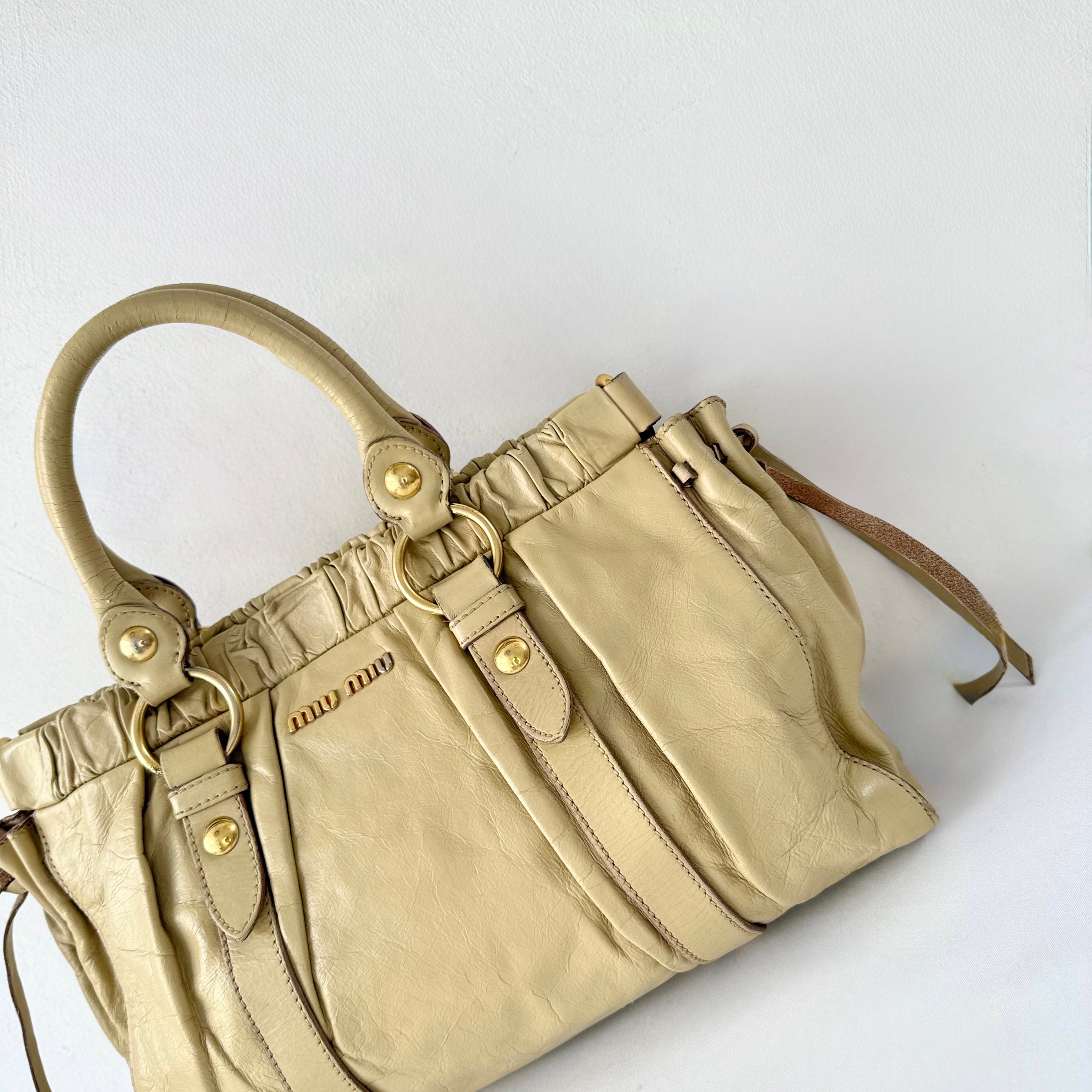 Miu Miu Beige Leather Vitello Lux Shoulder Bag