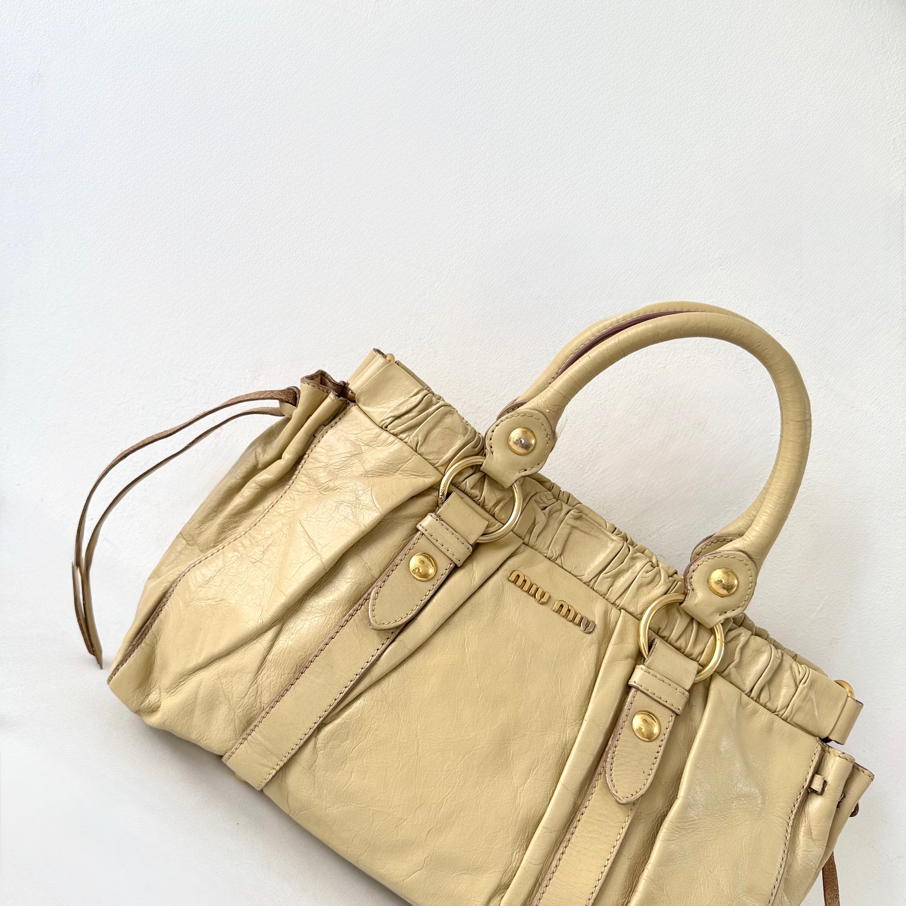 Miu Miu Beige Leather Vitello Lux Shoulder Bag