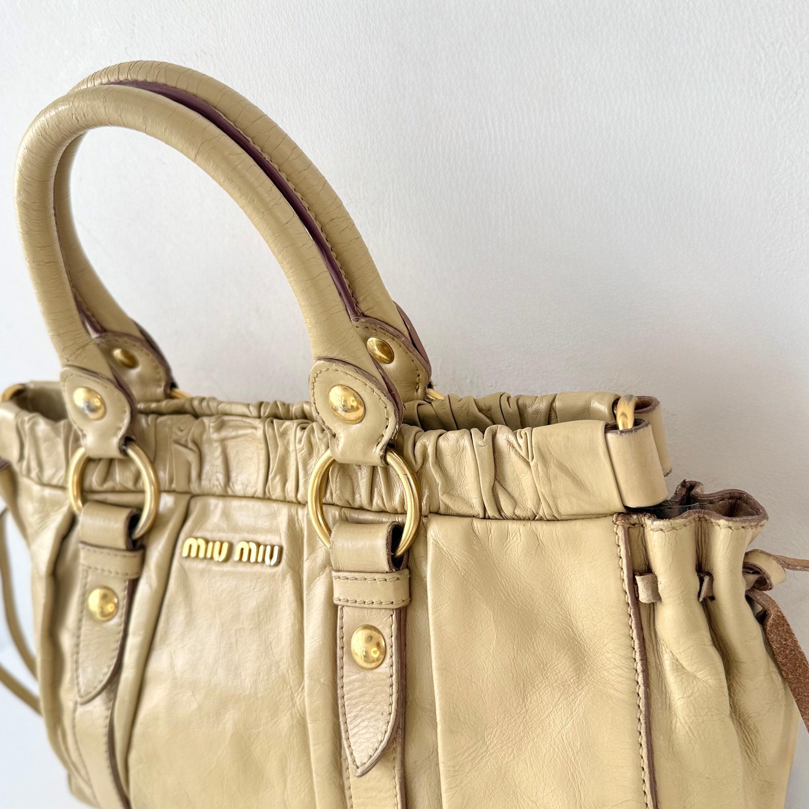 Miu Miu Beige Leather Vitello Lux Shoulder Bag