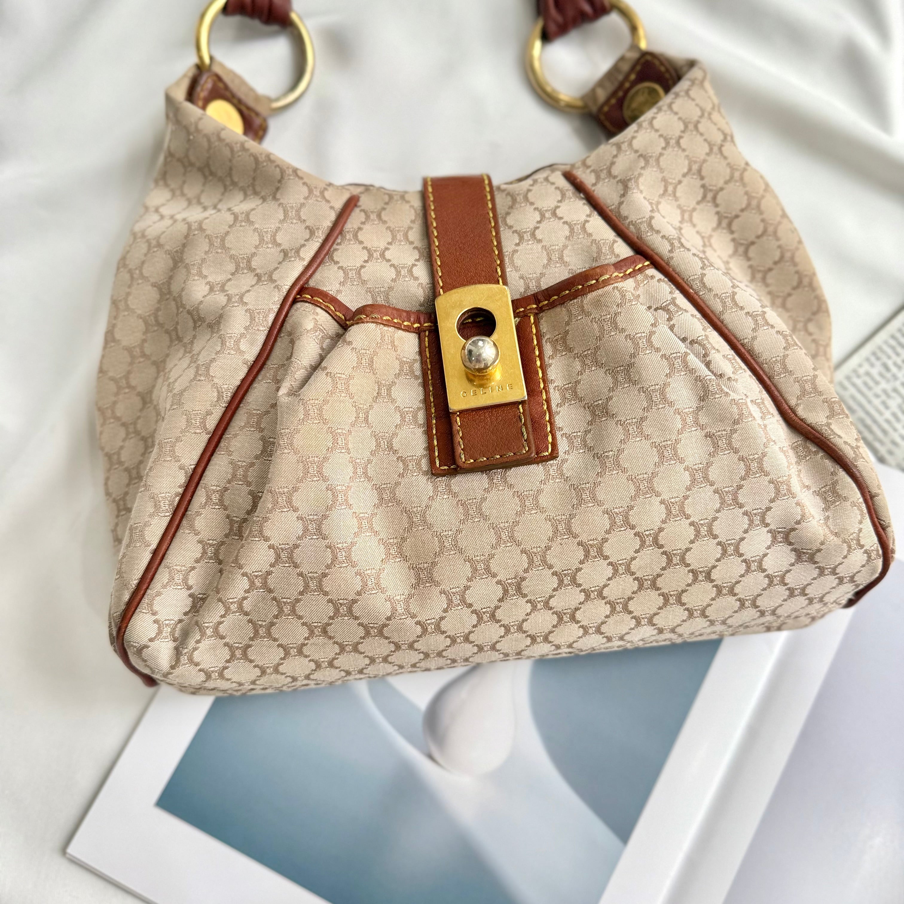 Celine Macadam Brown Hobo Shoulder Bag