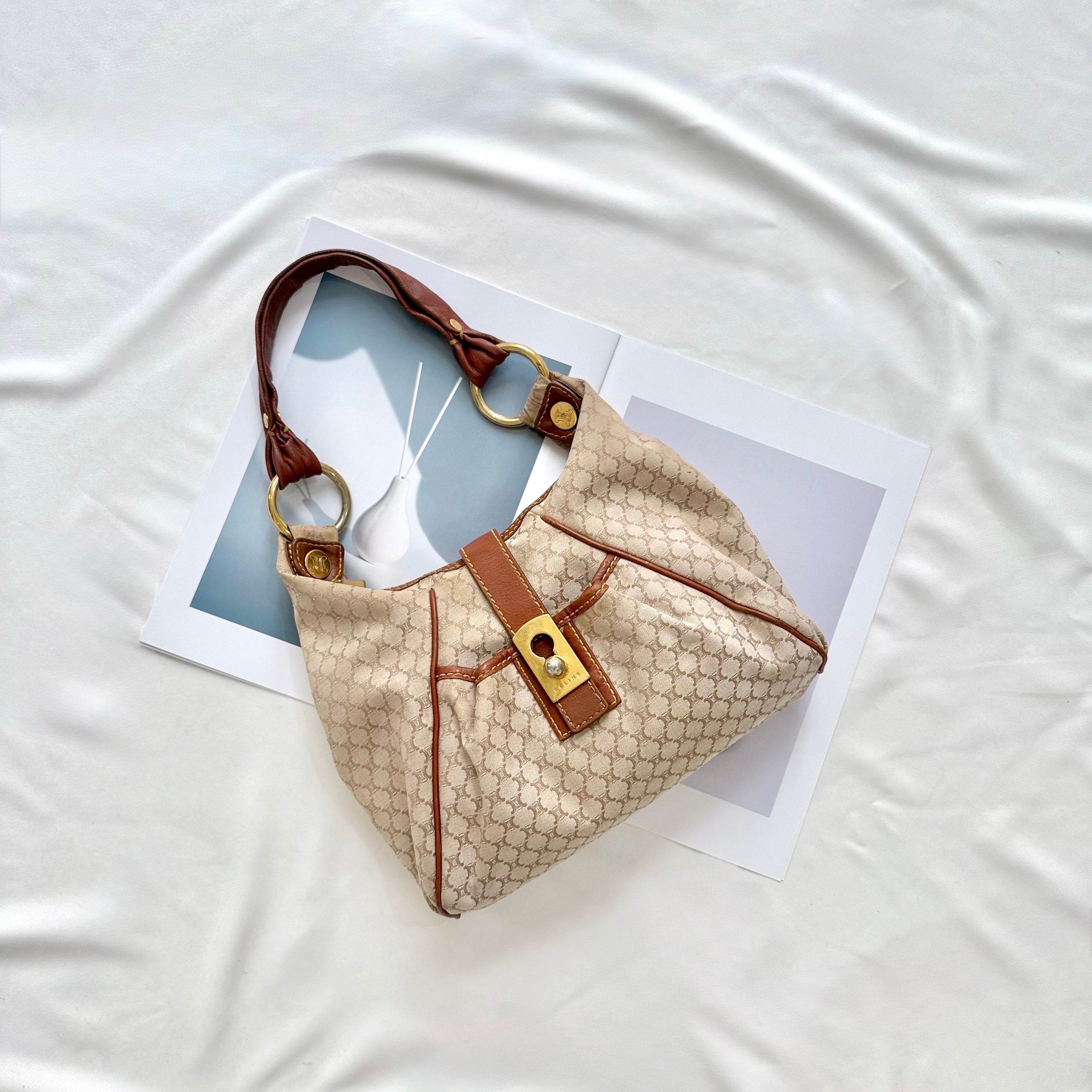 Celine Macadam Brown Hobo Shoulder Bag