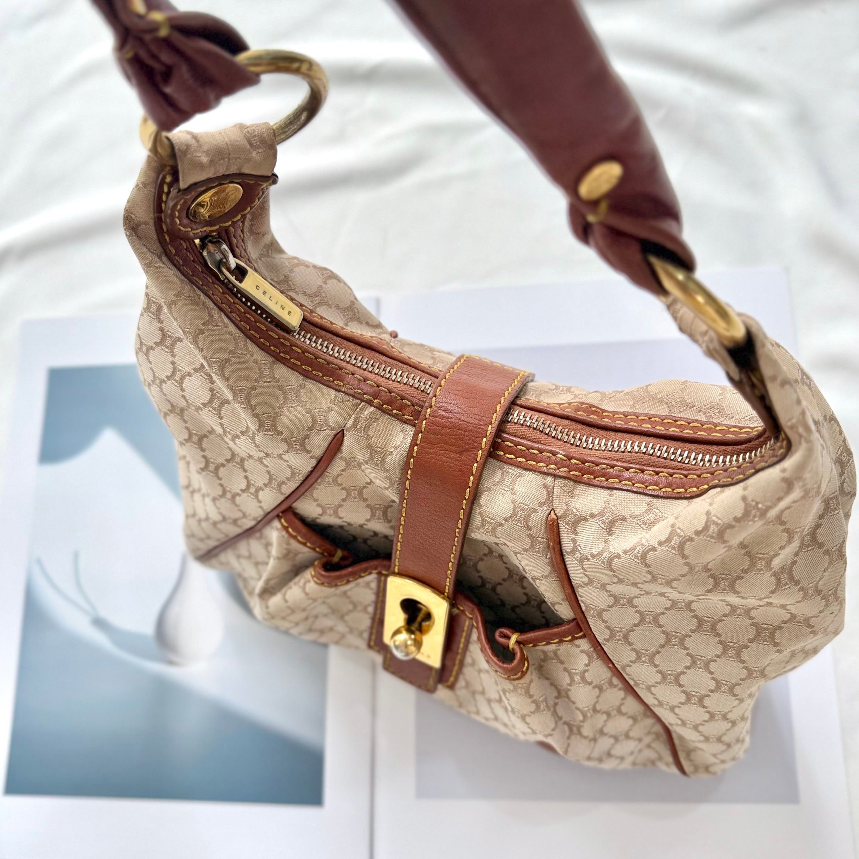 Celine Macadam Brown Hobo Shoulder Bag
