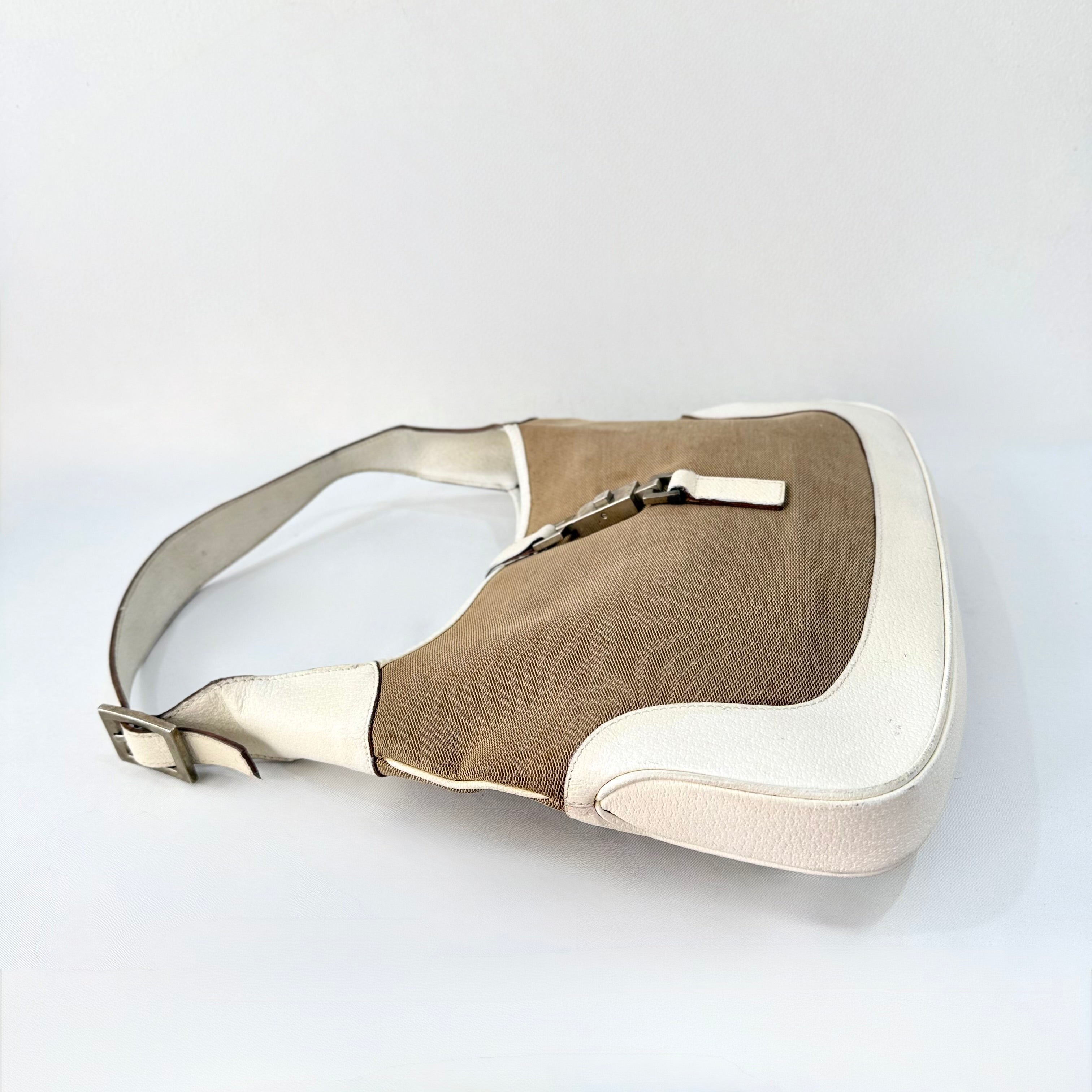Gucci Jackie White Leather and Beige Canvas Bag