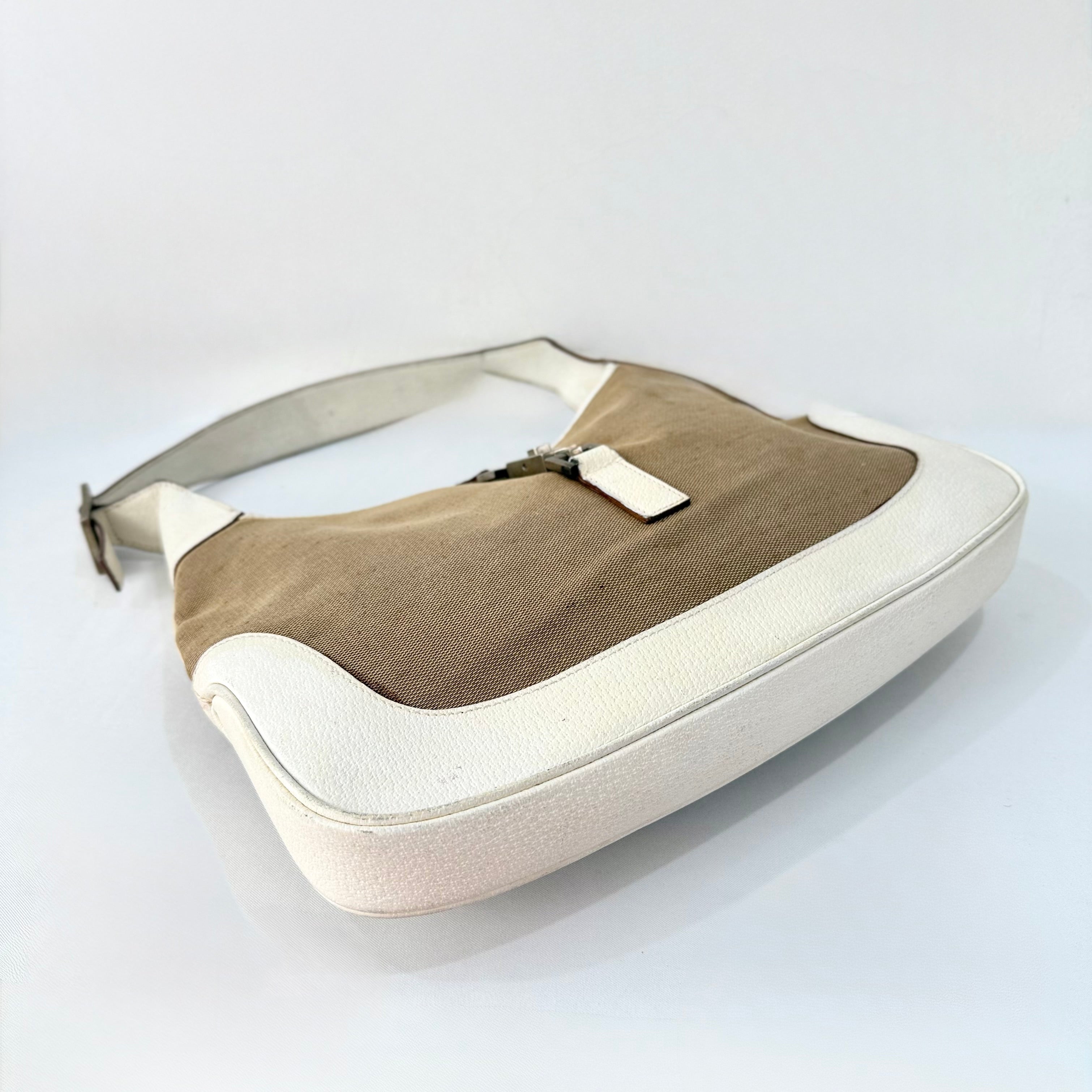 Gucci Jackie White Leather and Beige Canvas Bag
