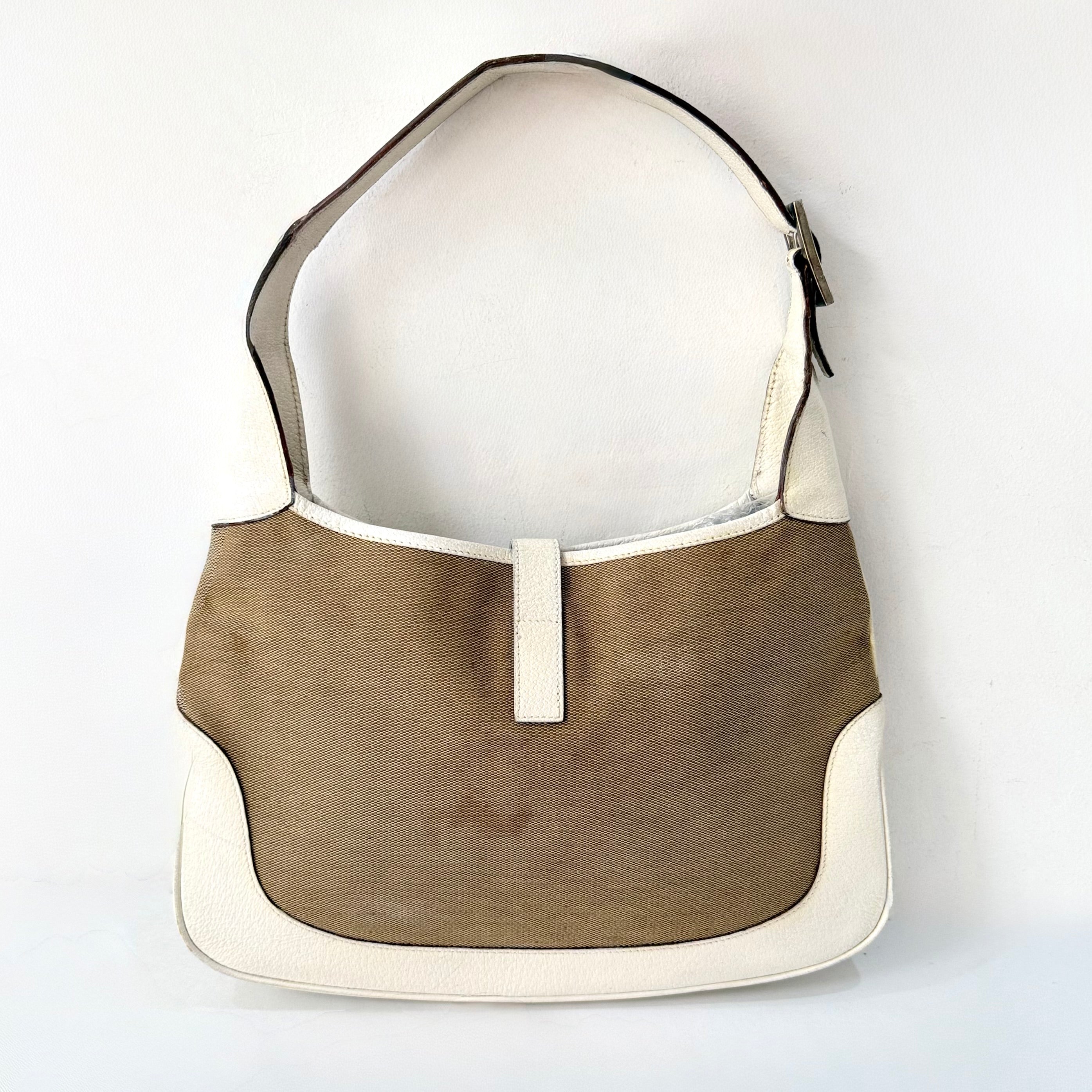 Gucci Jackie White Leather and Beige Canvas Bag