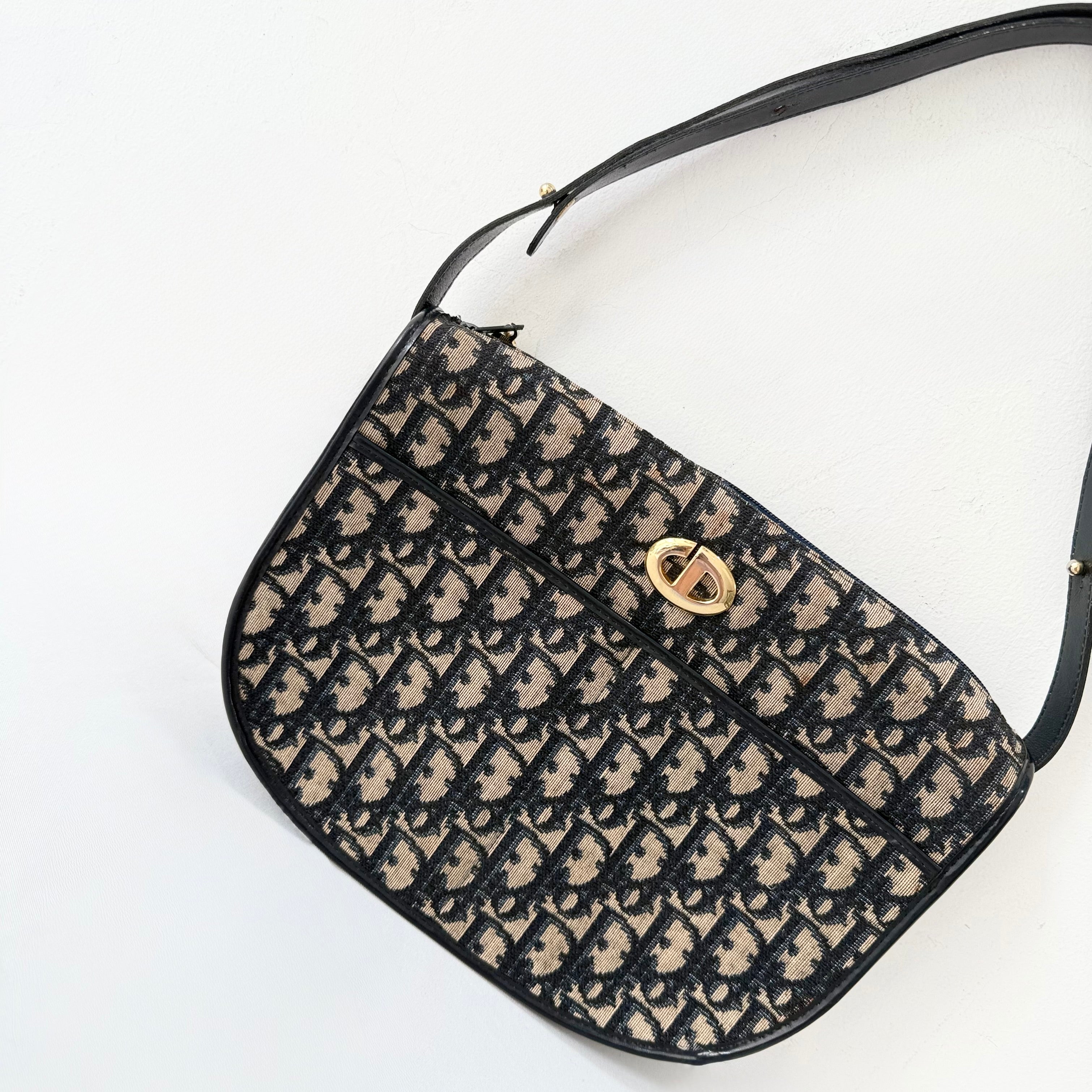 Christian Dior Trotter Navy Blue Canvas Shoulder Bag