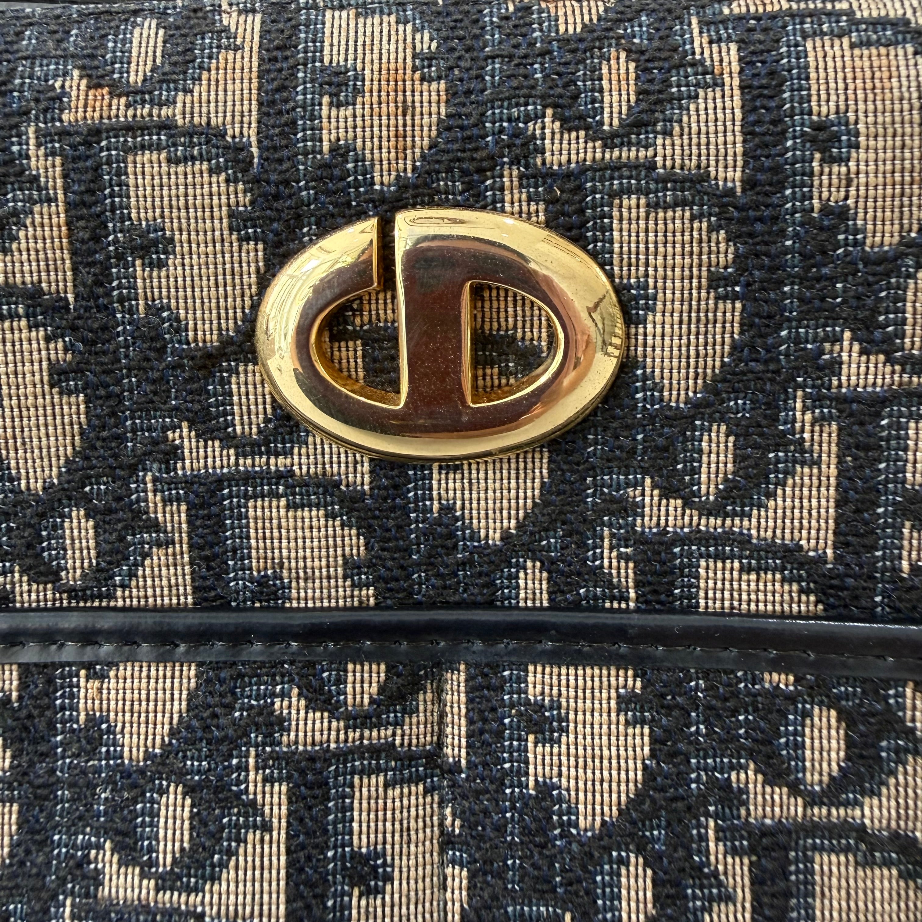 Christian Dior Trotter Navy Blue Canvas Shoulder Bag
