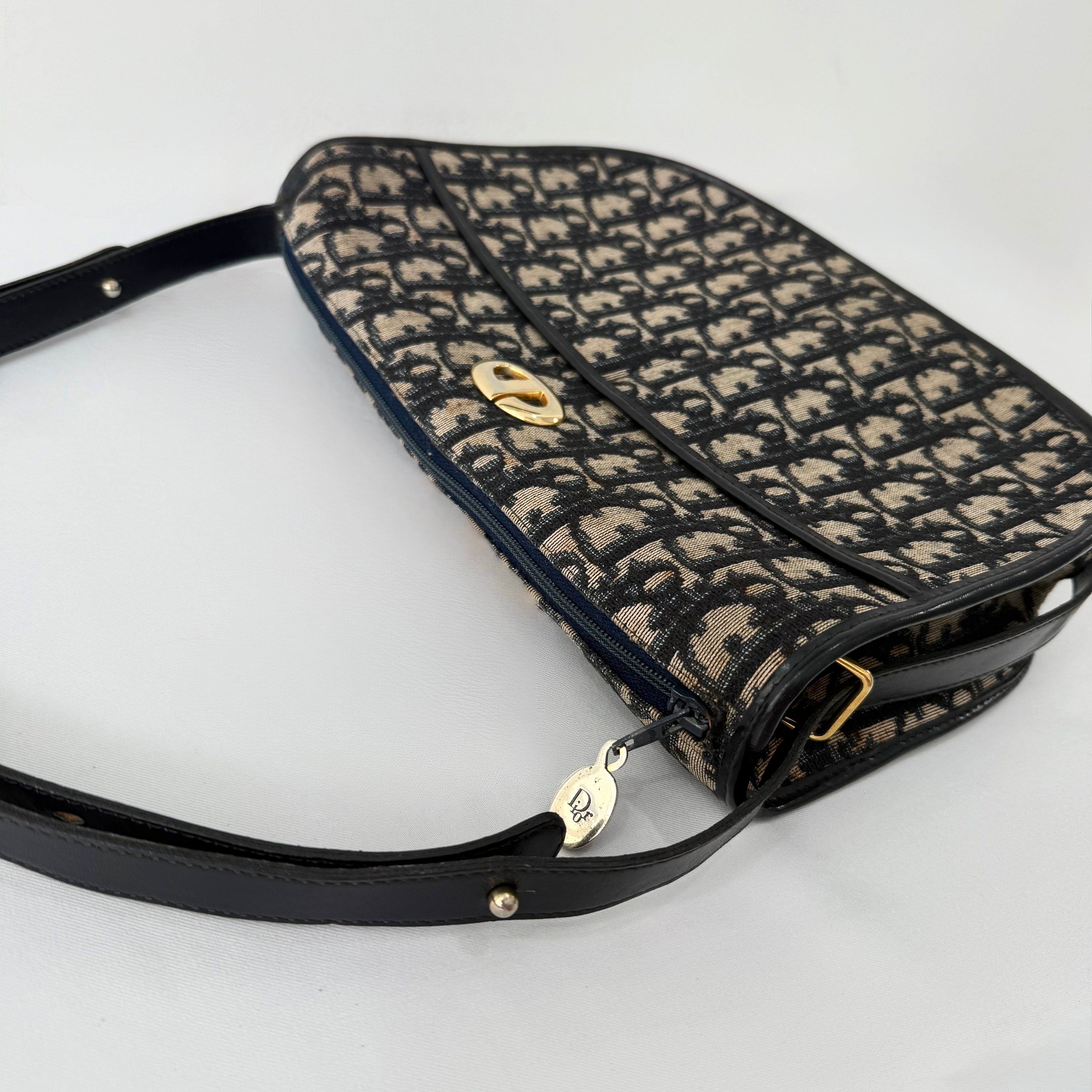 Christian Dior Trotter Navy Blue Canvas Shoulder Bag