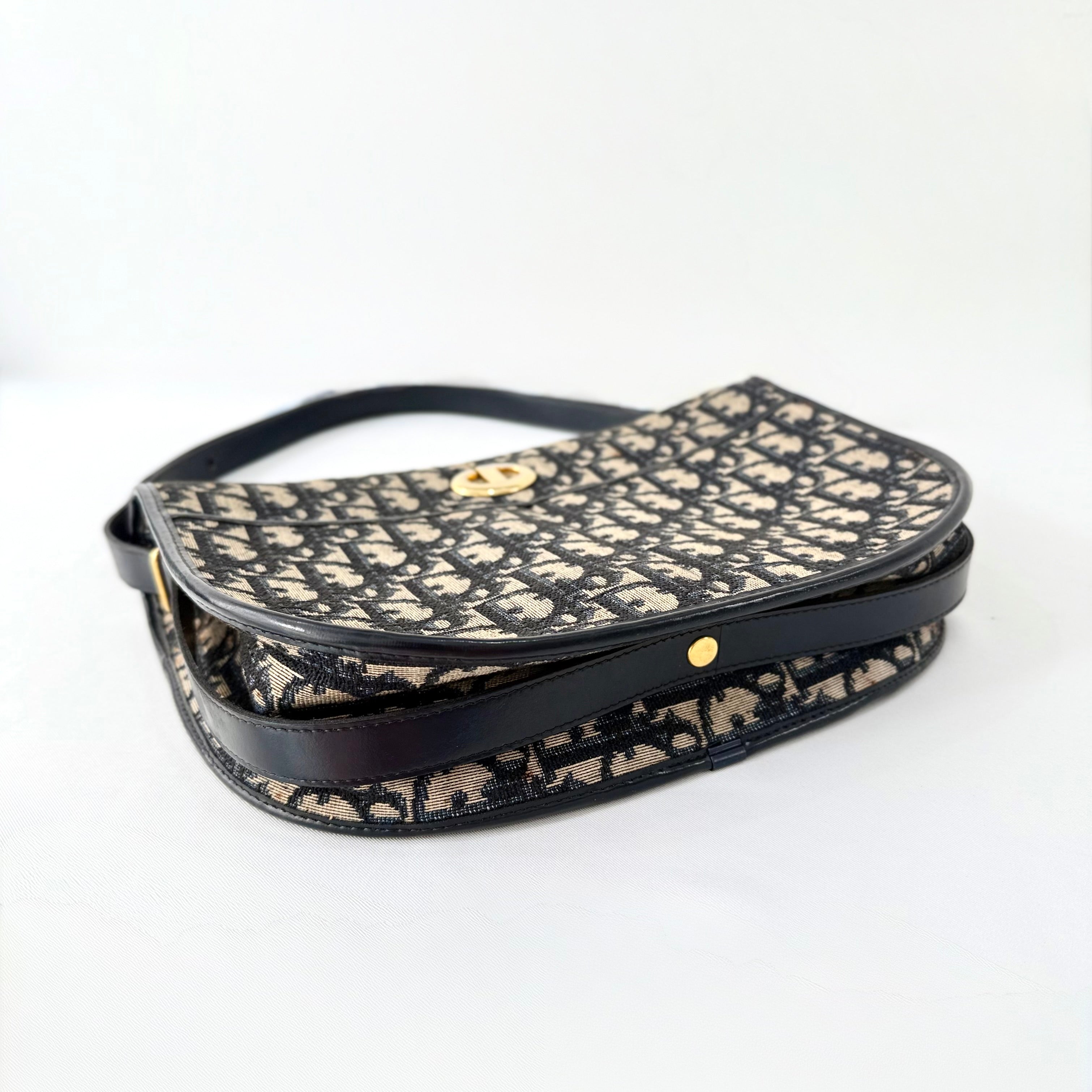 Christian Dior Trotter Navy Blue Canvas Shoulder Bag