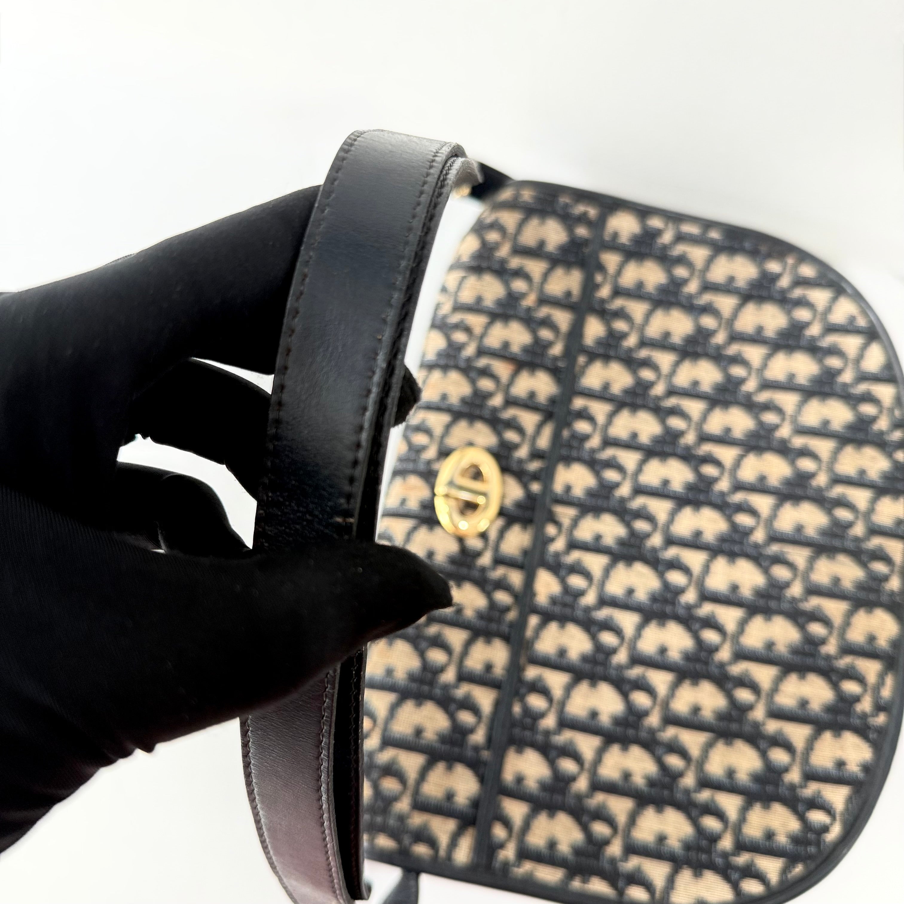 Christian Dior Trotter Navy Blue Canvas Shoulder Bag