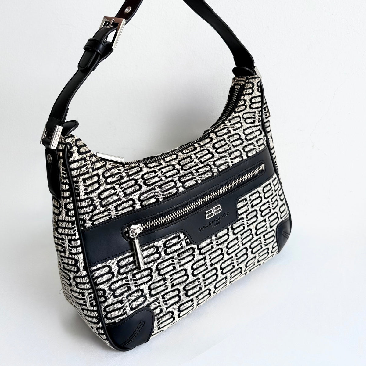 Balenciaga Monogram Jacquard Shoulder Bag Grey