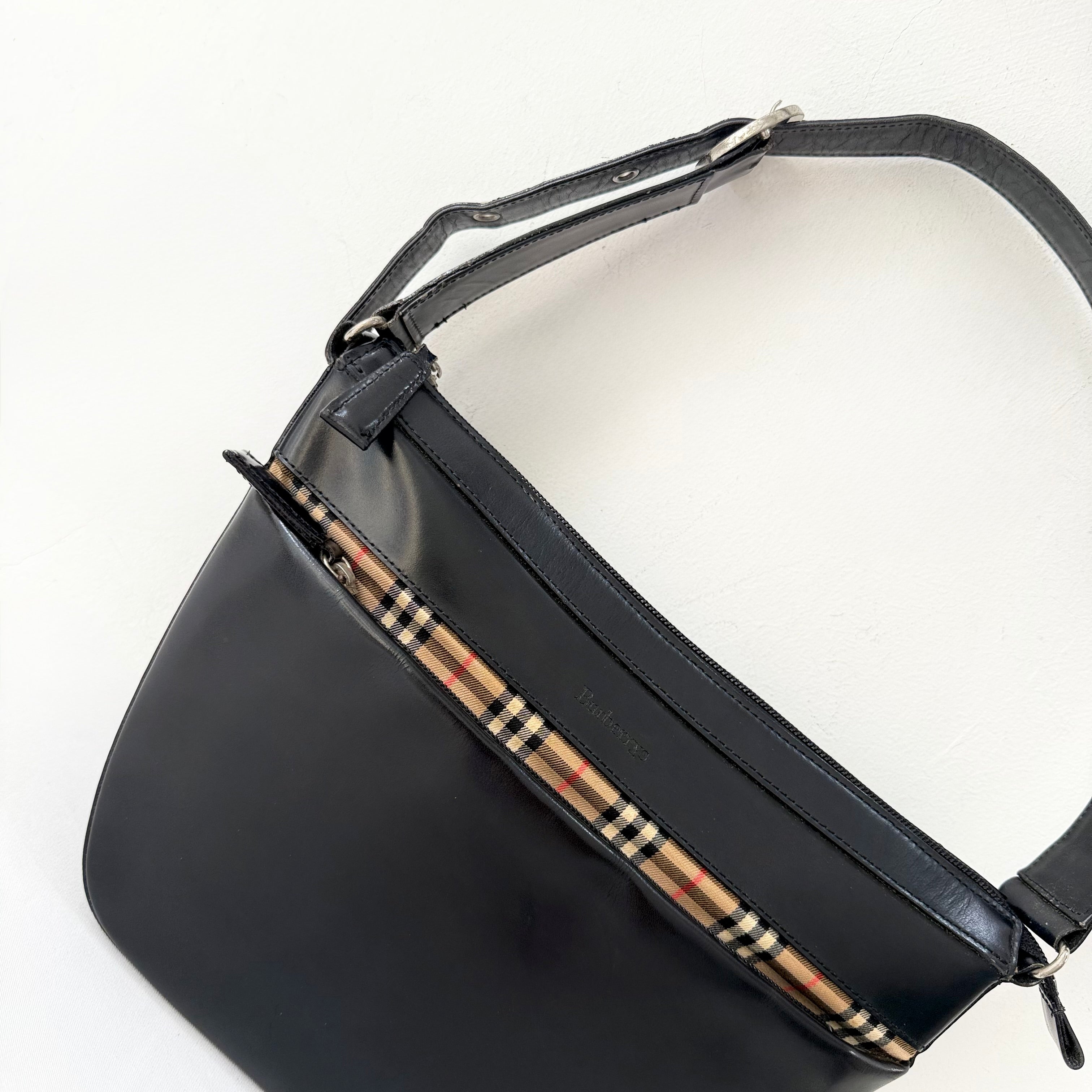 Burberry house check trimmed leather shoulder bag