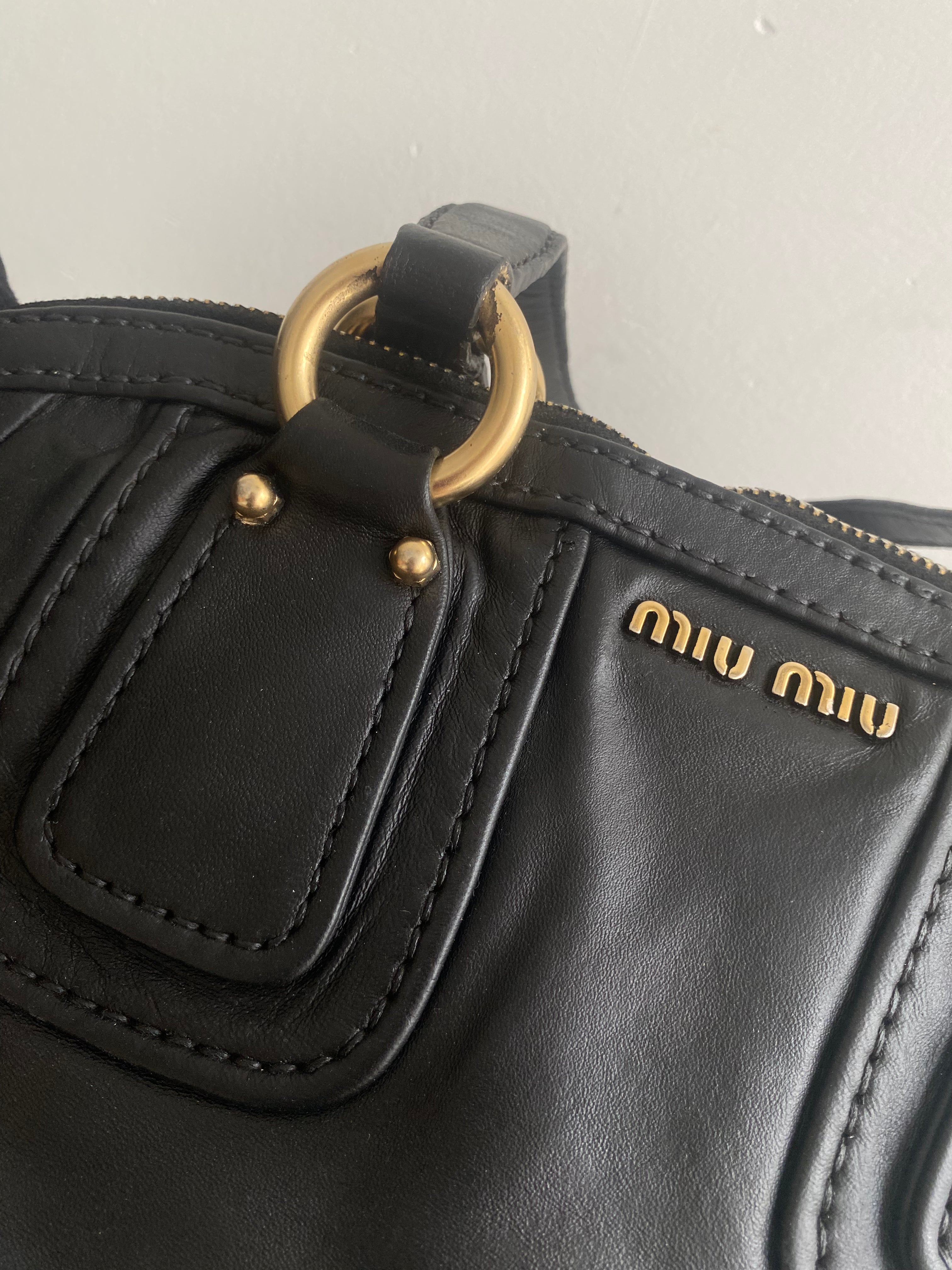 Miu Miu Vitello Black Leather Shoulder Bag