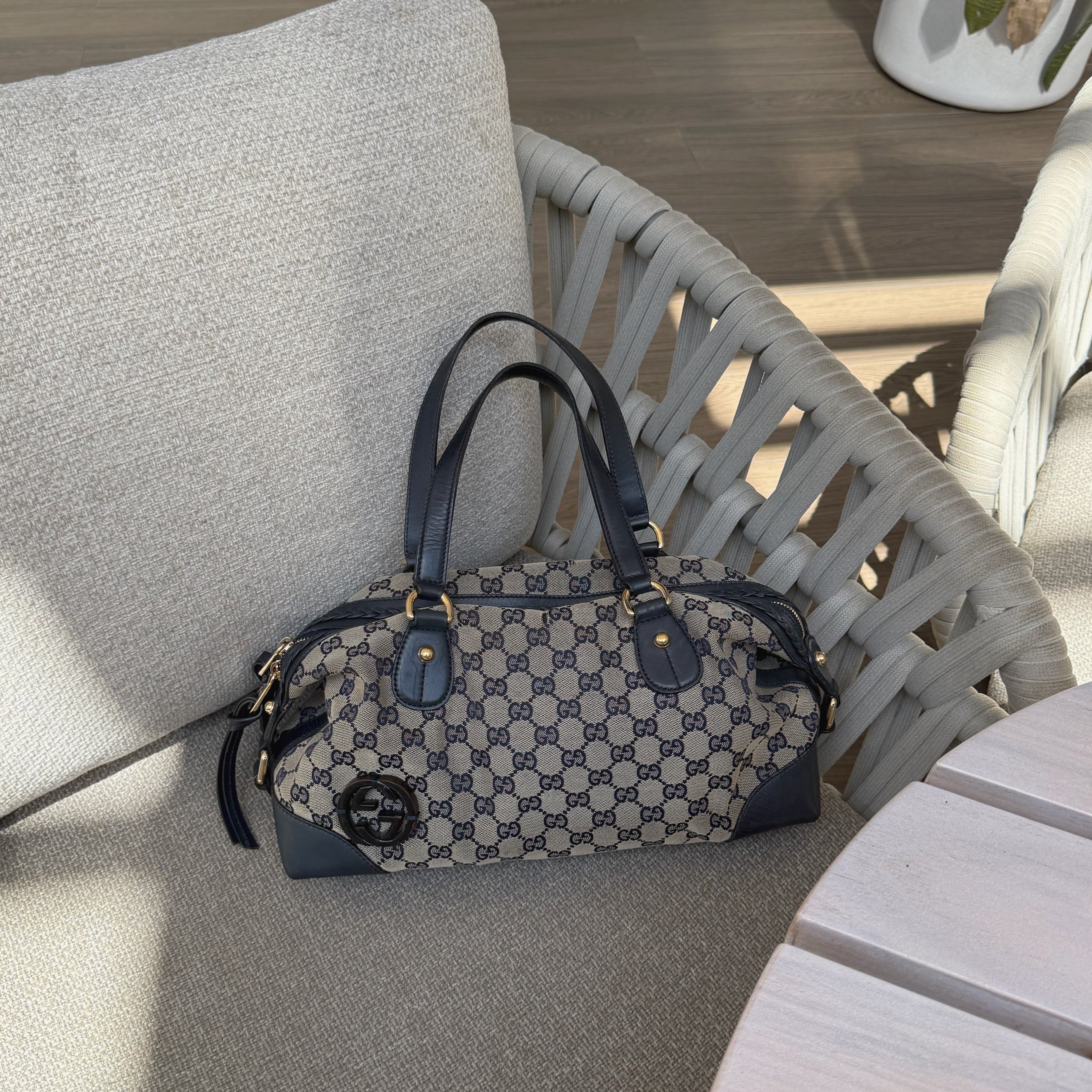 Gucci Navy Leather Brick Lane Boston Bag