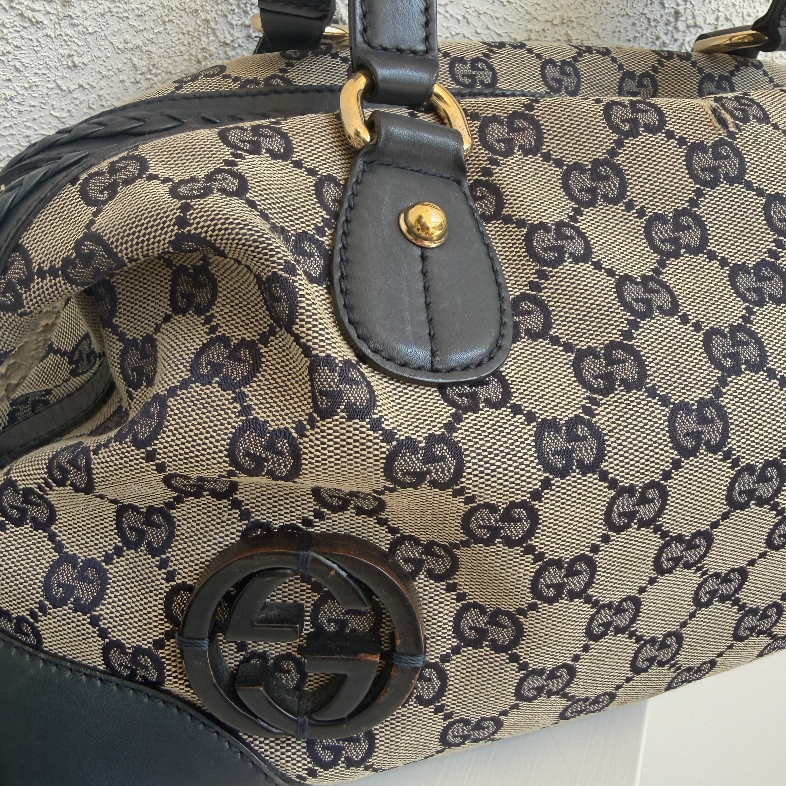 Gucci Navy Leather Brick Lane Boston Bag