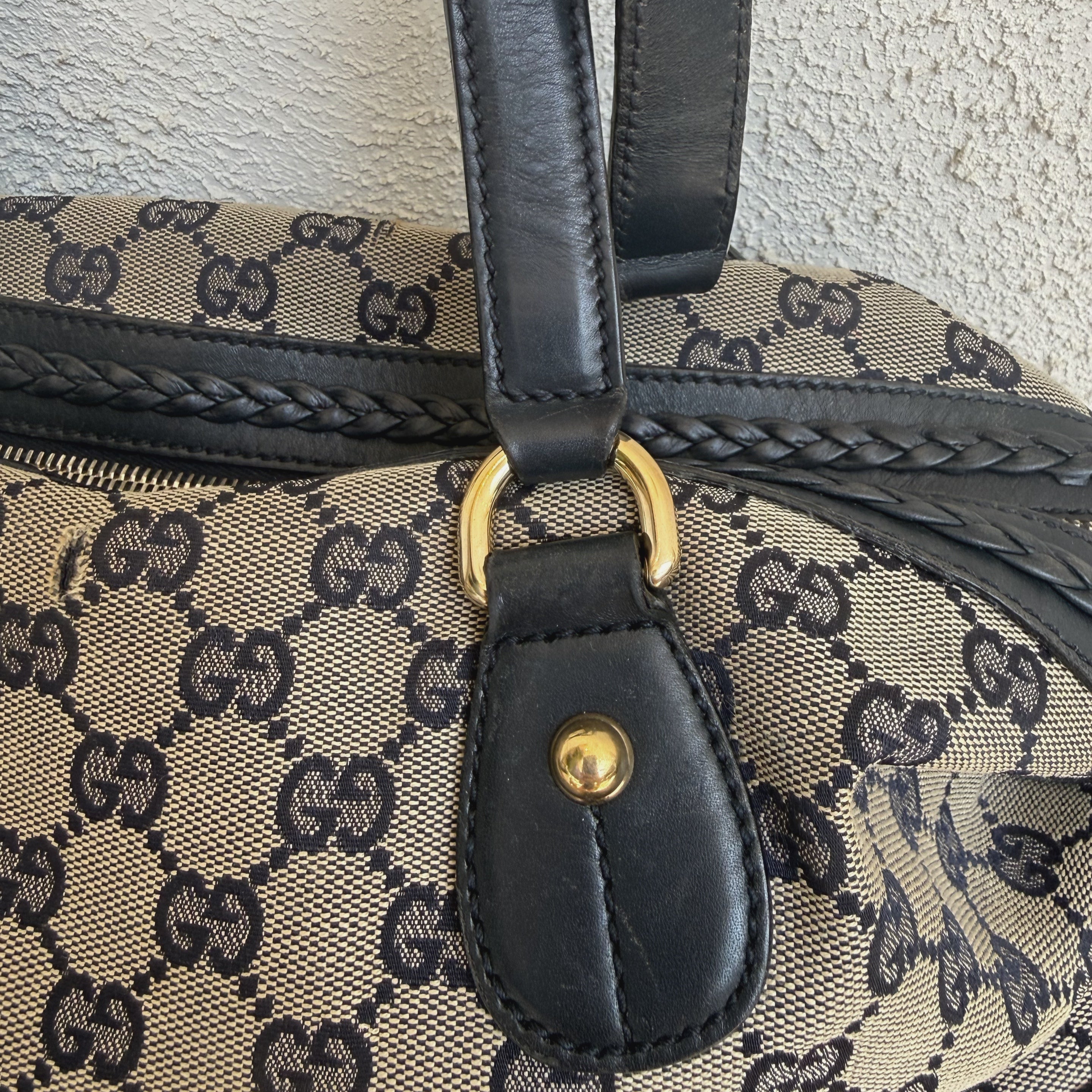 Gucci Navy Leather Brick Lane Boston Bag