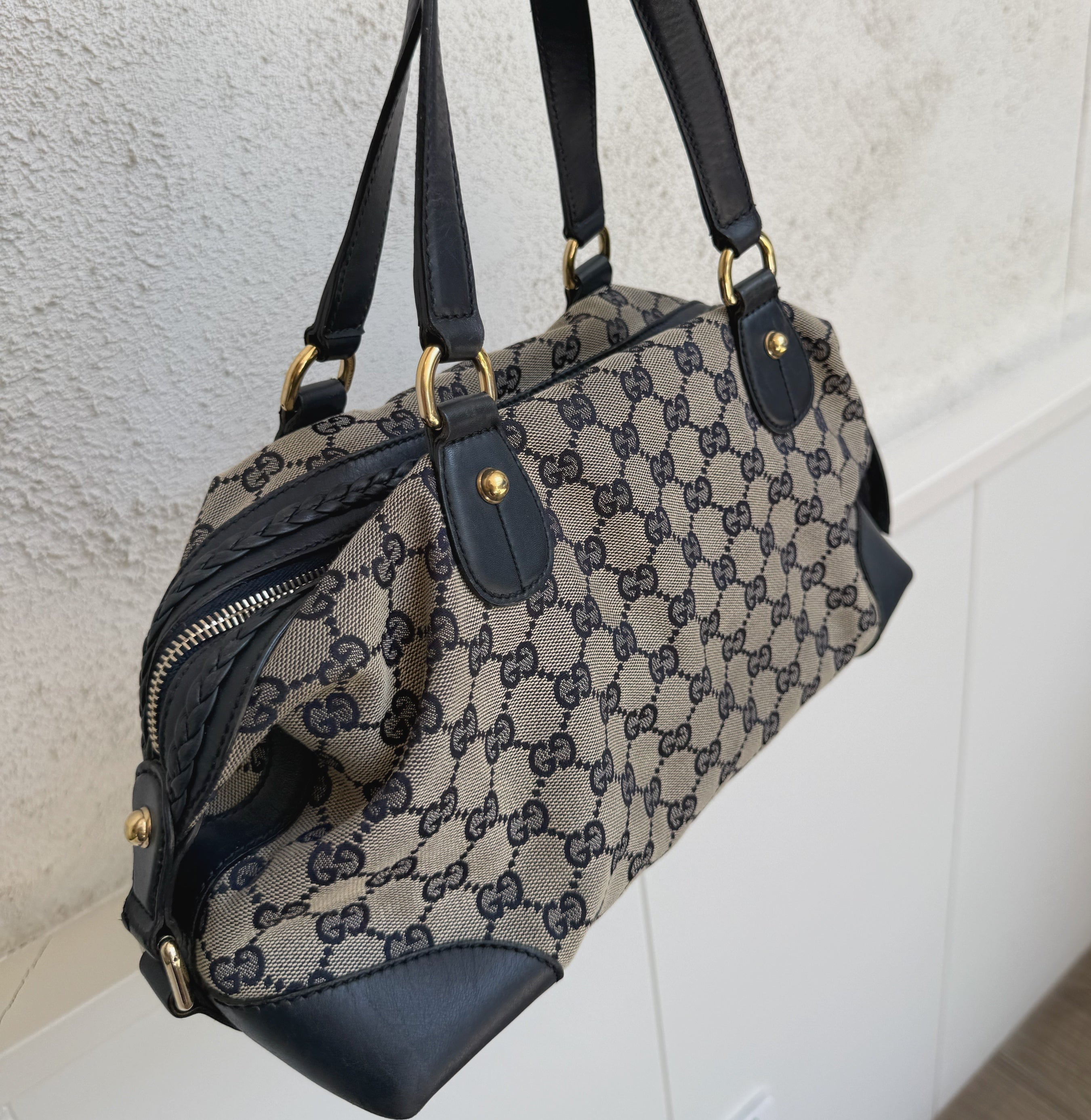 Gucci Navy Leather Brick Lane Boston Bag