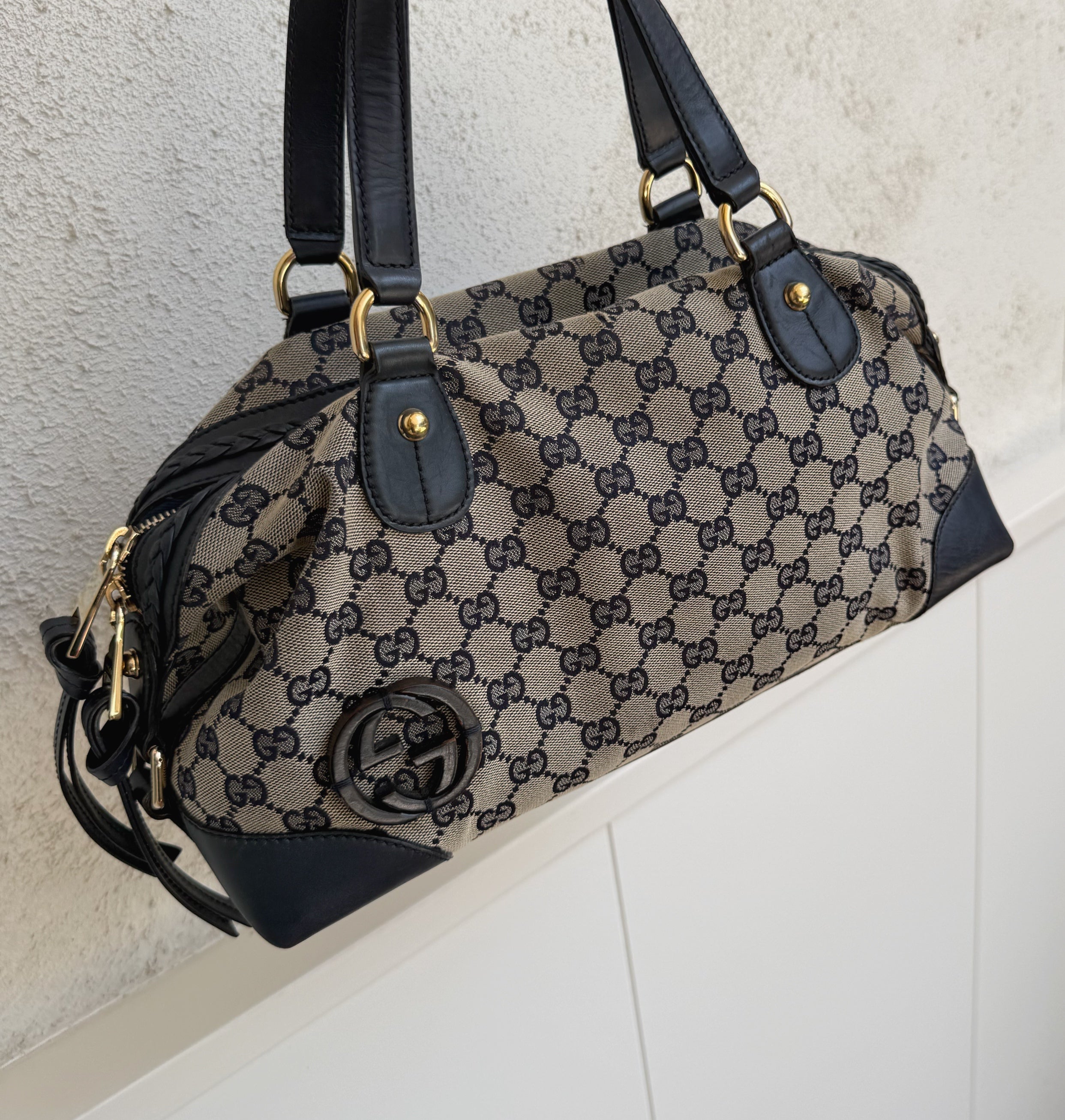 Gucci Navy Leather Brick Lane Boston Bag