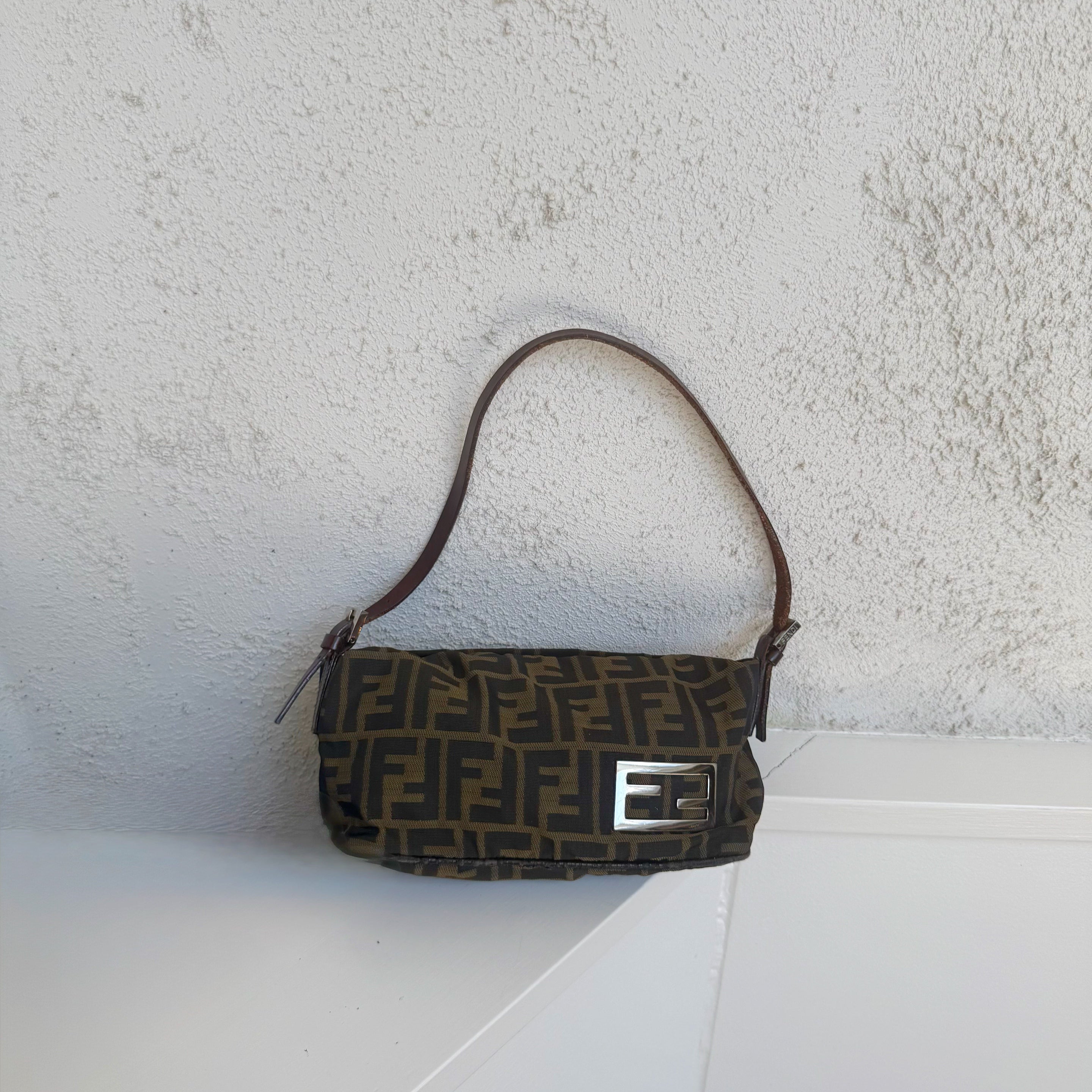 Fendi Brown Zucca Mini Baguette Shoulder Bag