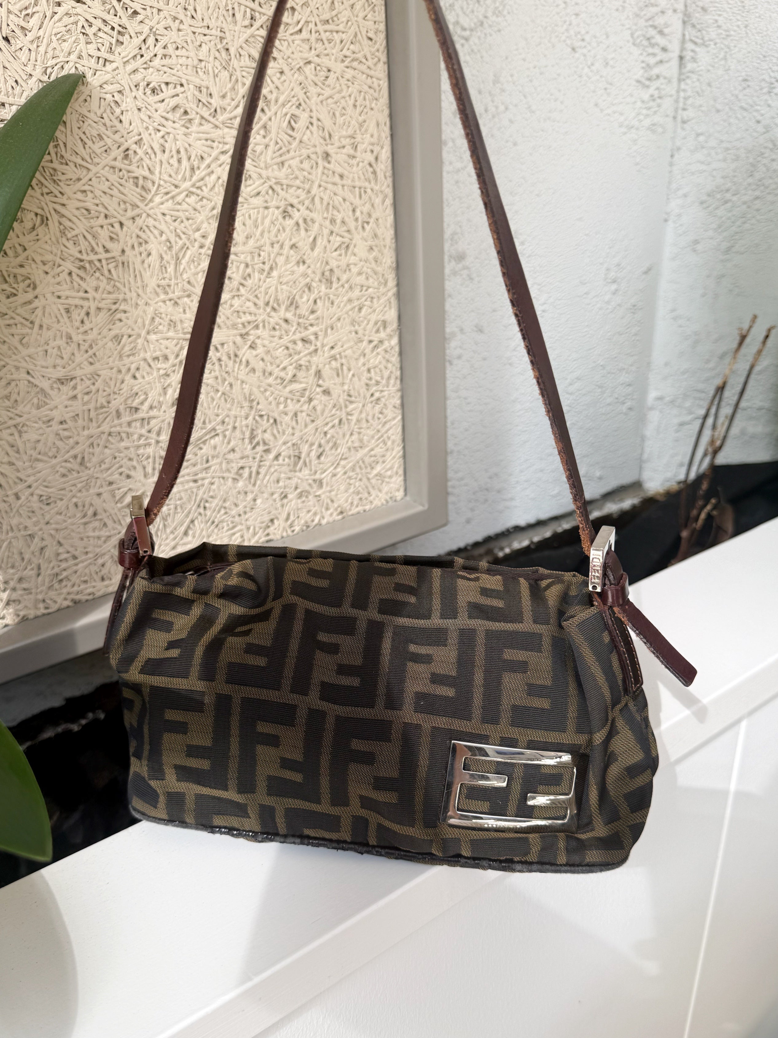 Fendi Brown Zucca Mini Baguette Shoulder Bag