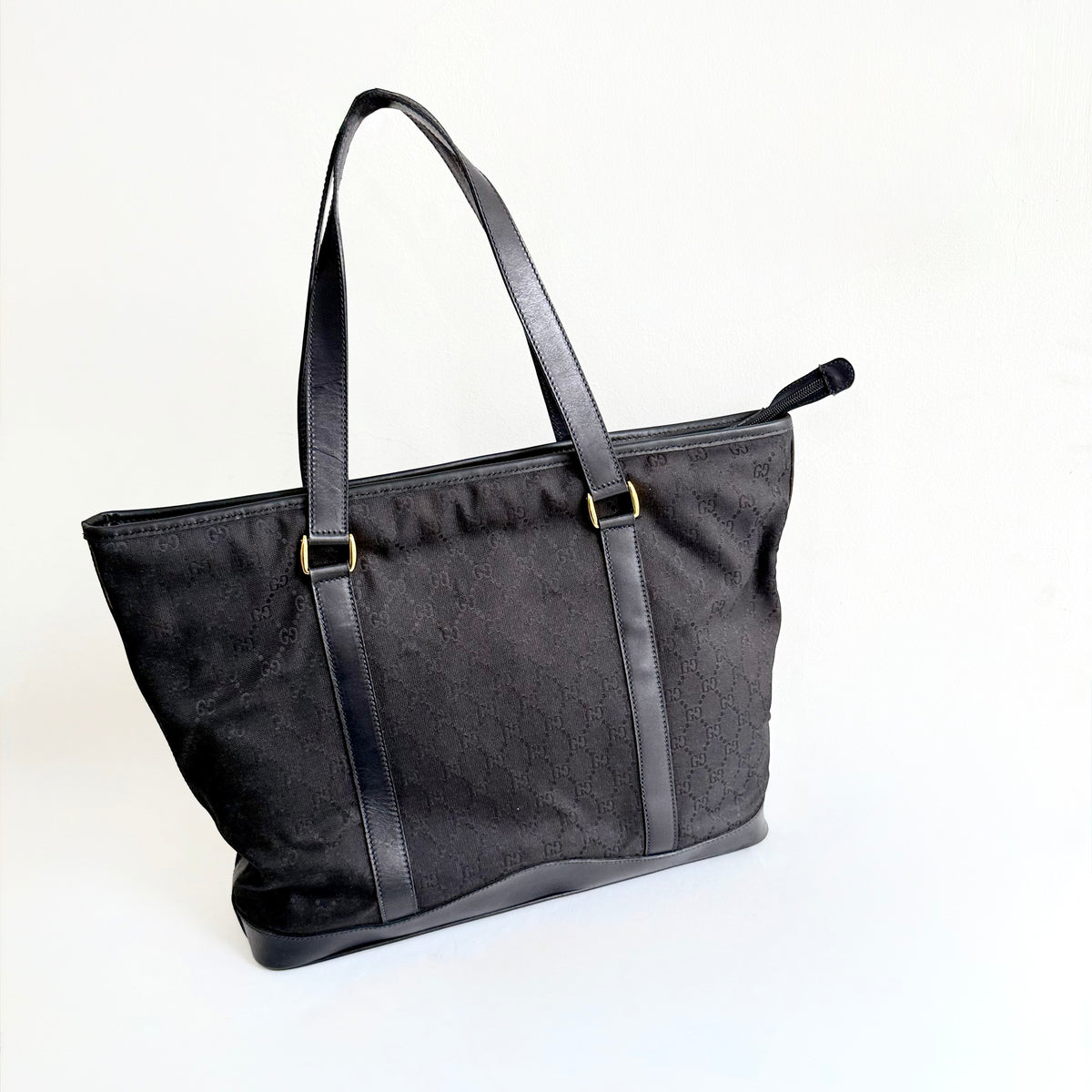 Gucci Black GG Canvas Leather Medium Tote Bag