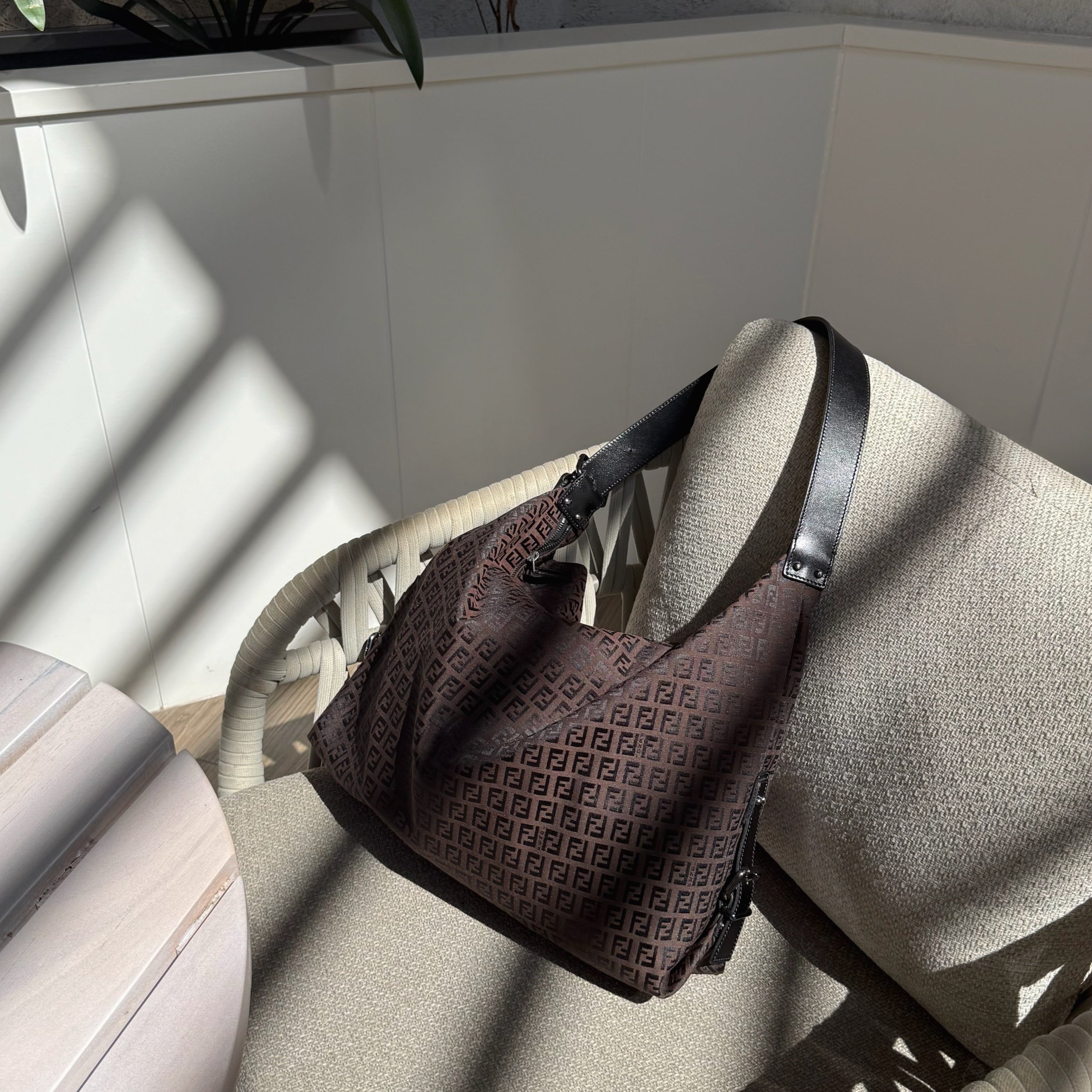 Fendi Silver Logo Mini Zucca Nylon Black Tote Bag