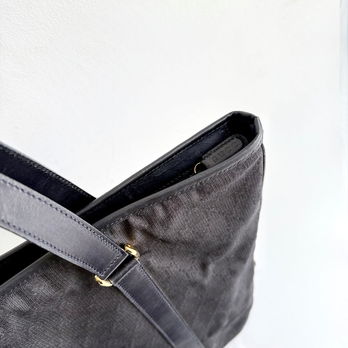 Gucci Black GG Canvas Leather Medium Tote Bag