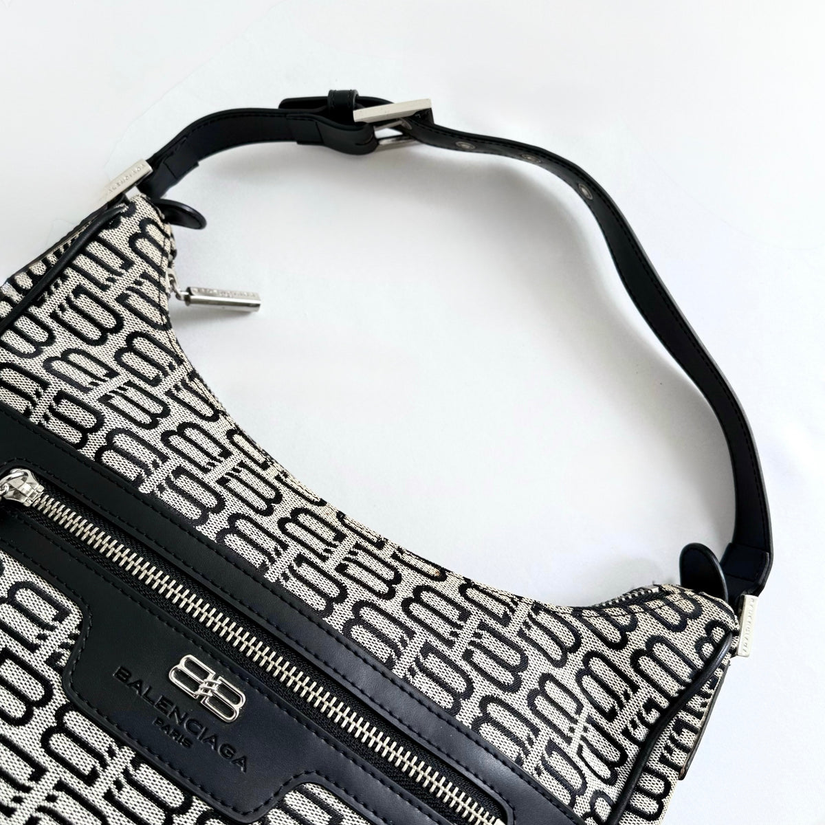 Balenciaga Monogram Jacquard Shoulder Bag Grey