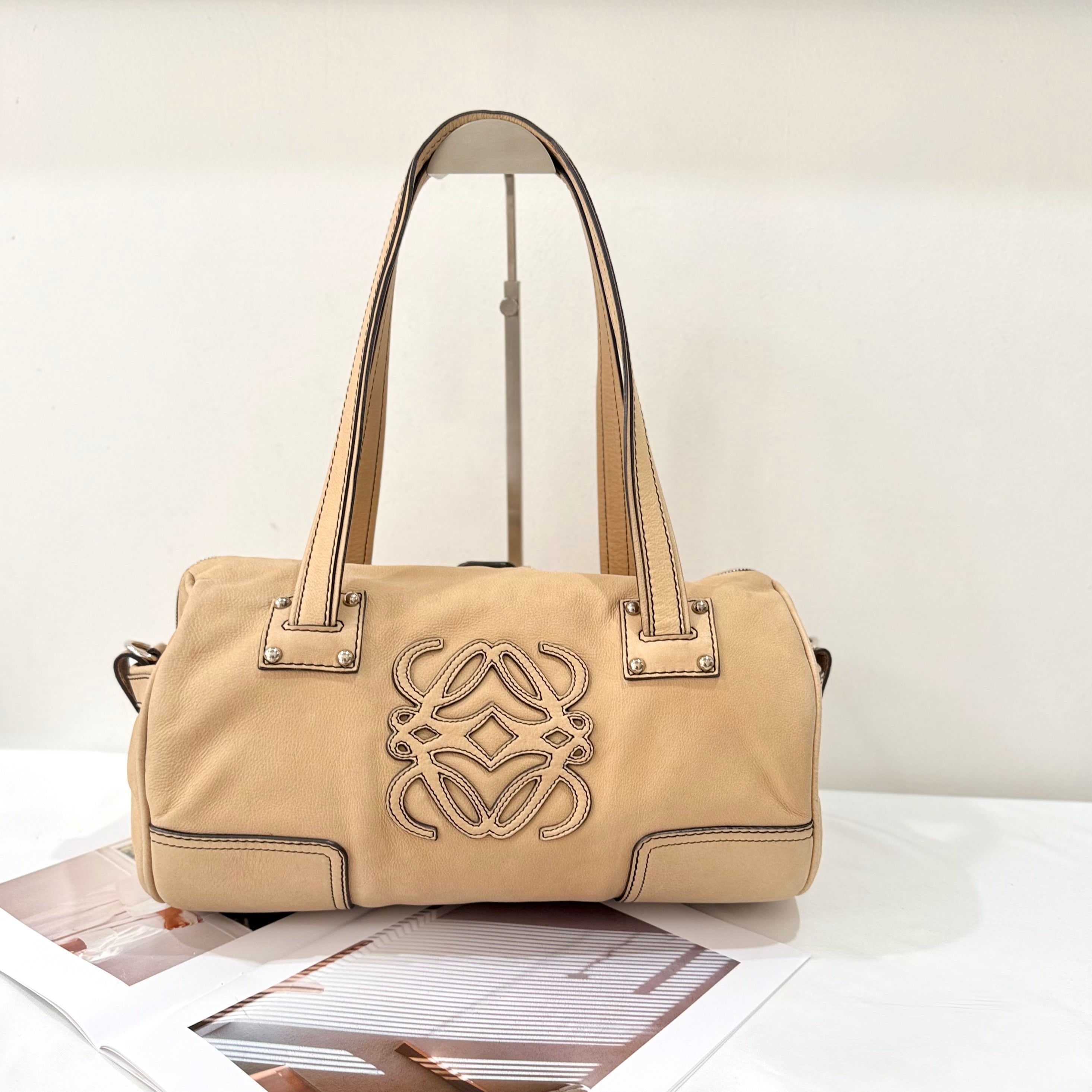 Loewe Signature Anagram Beige Leather Shoulder Bag