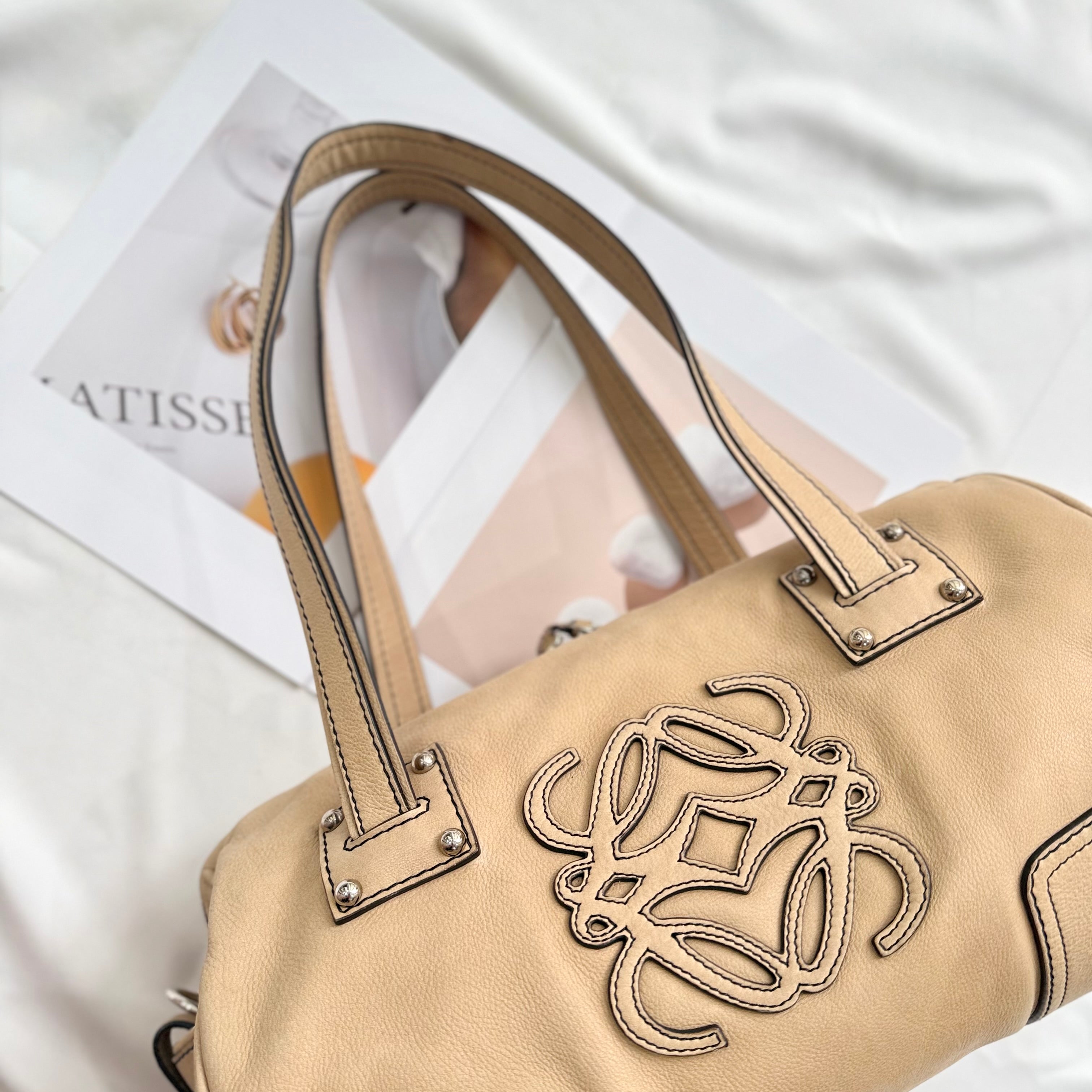 Loewe Signature Anagram Beige Leather Shoulder Bag