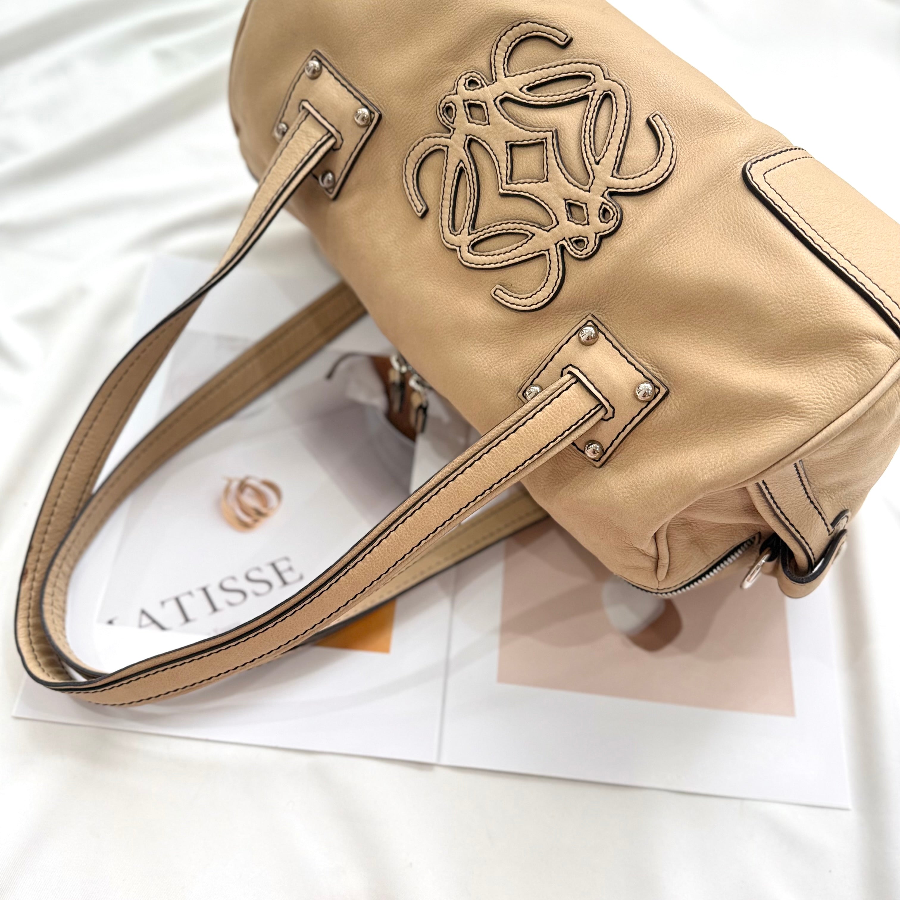 Loewe Signature Anagram Beige Leather Shoulder Bag