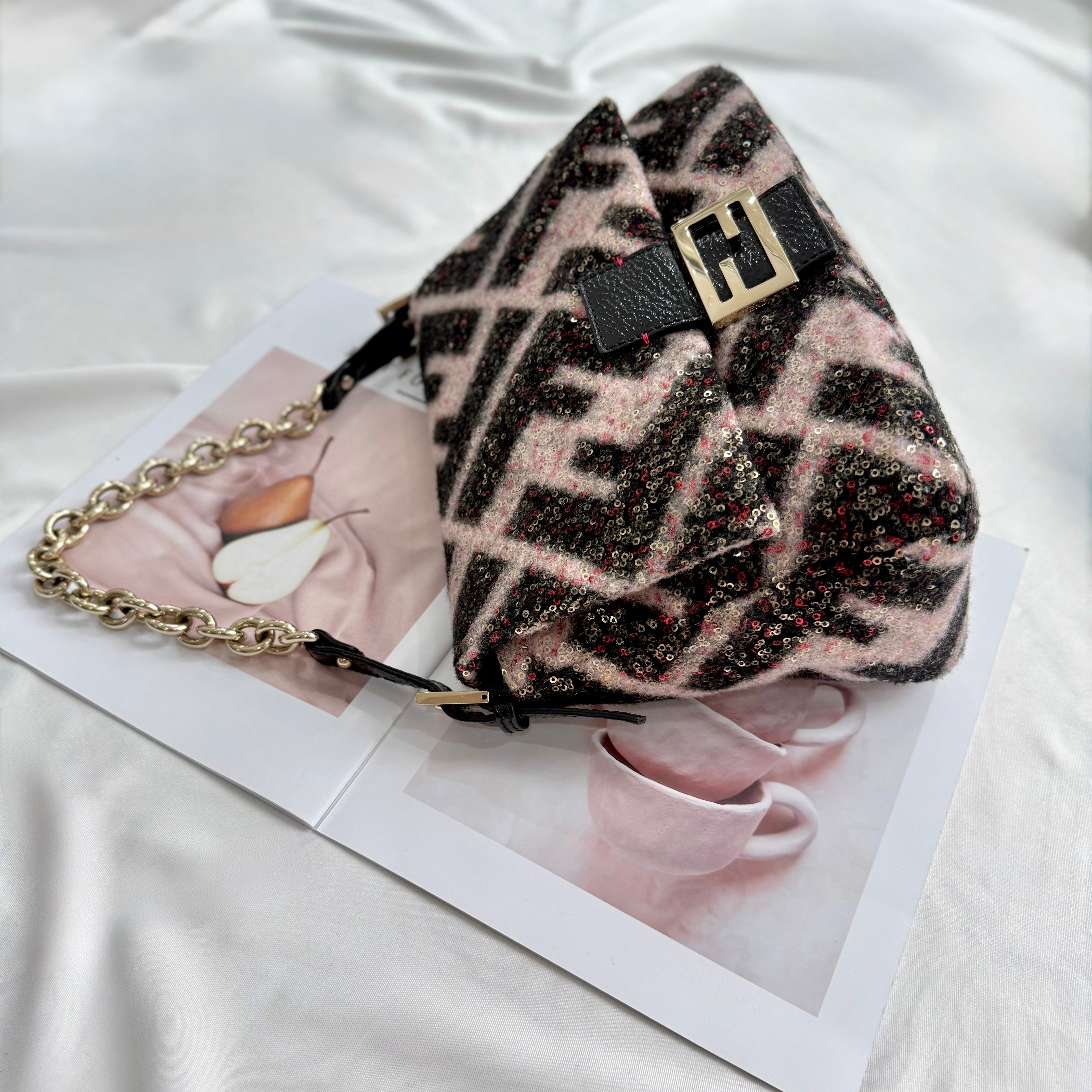 FENDI MAMA FOREVER BAG SEQUINED ZUCCA WOOL BLACK PINK
