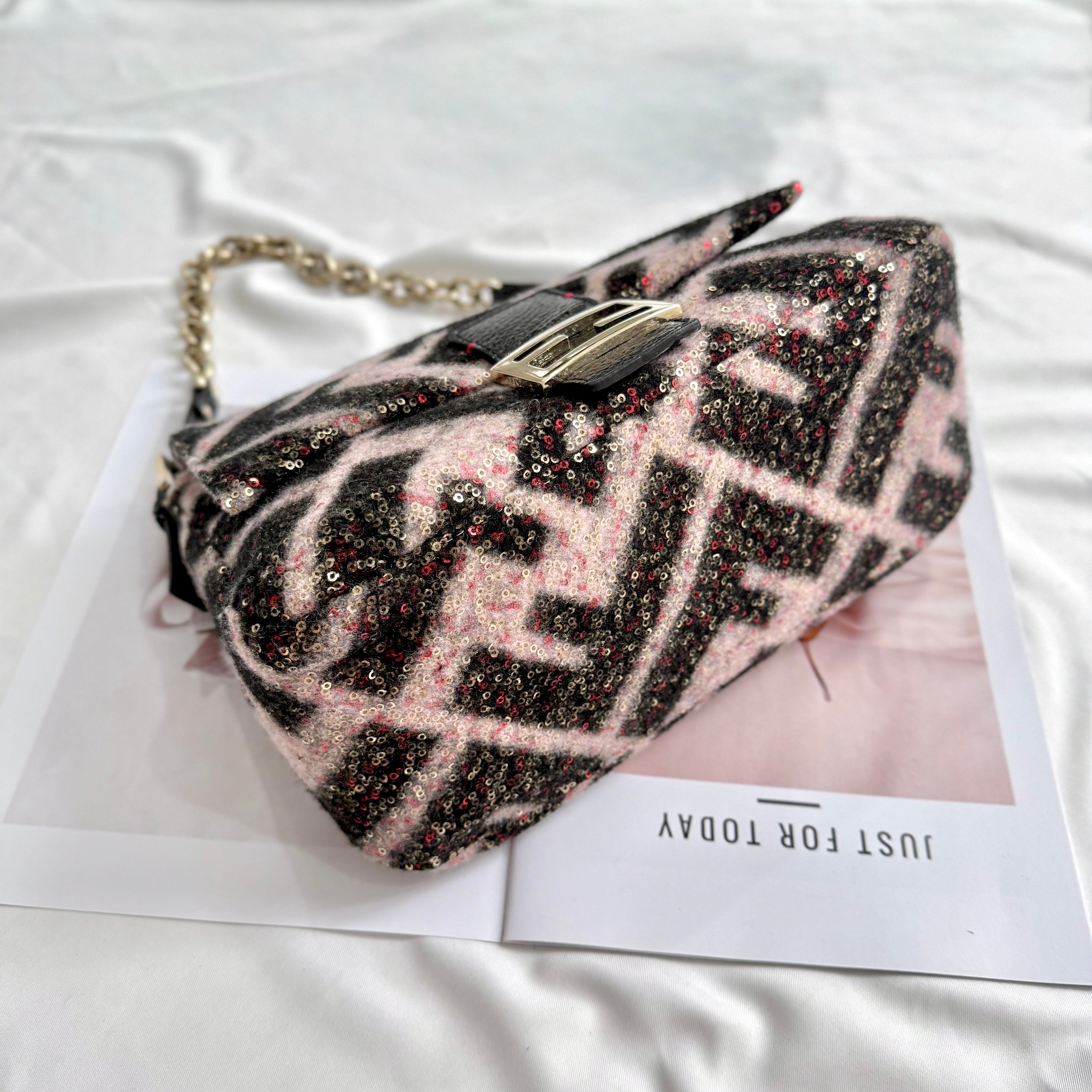 FENDI MAMA FOREVER BAG SEQUINED ZUCCA WOOL BLACK PINK