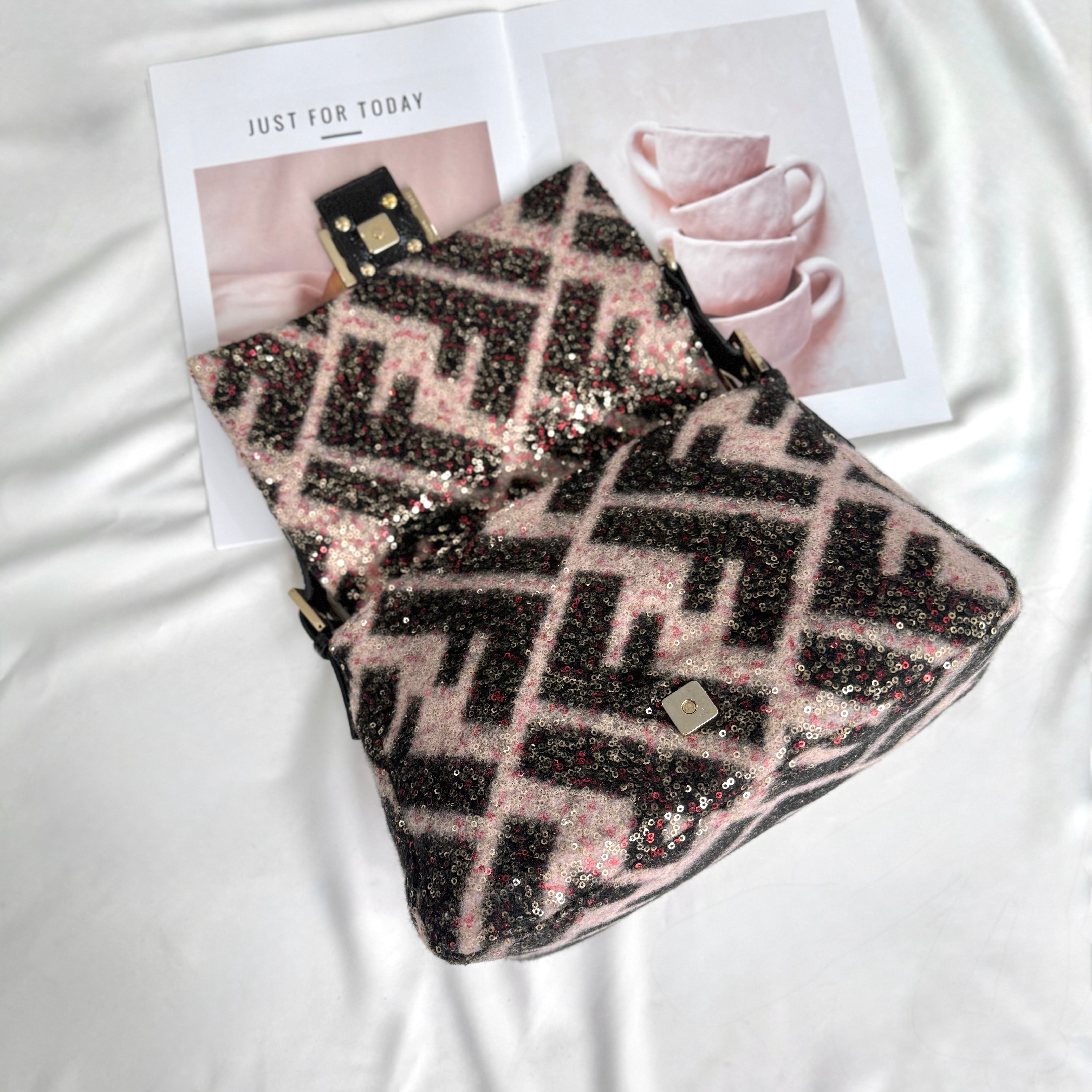 FENDI MAMA FOREVER BAG SEQUINED ZUCCA WOOL BLACK PINK