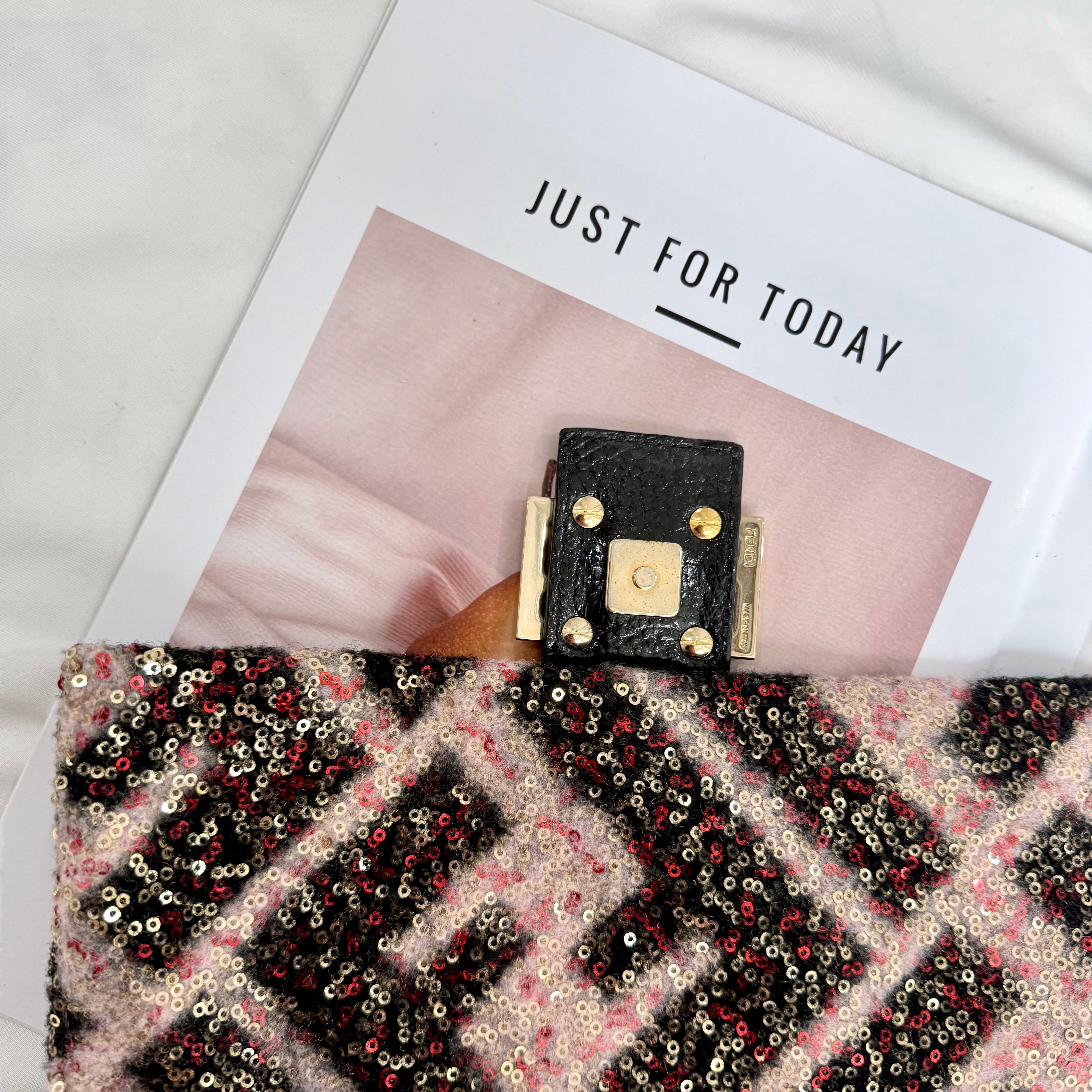 FENDI MAMA FOREVER BAG SEQUINED ZUCCA WOOL BLACK PINK