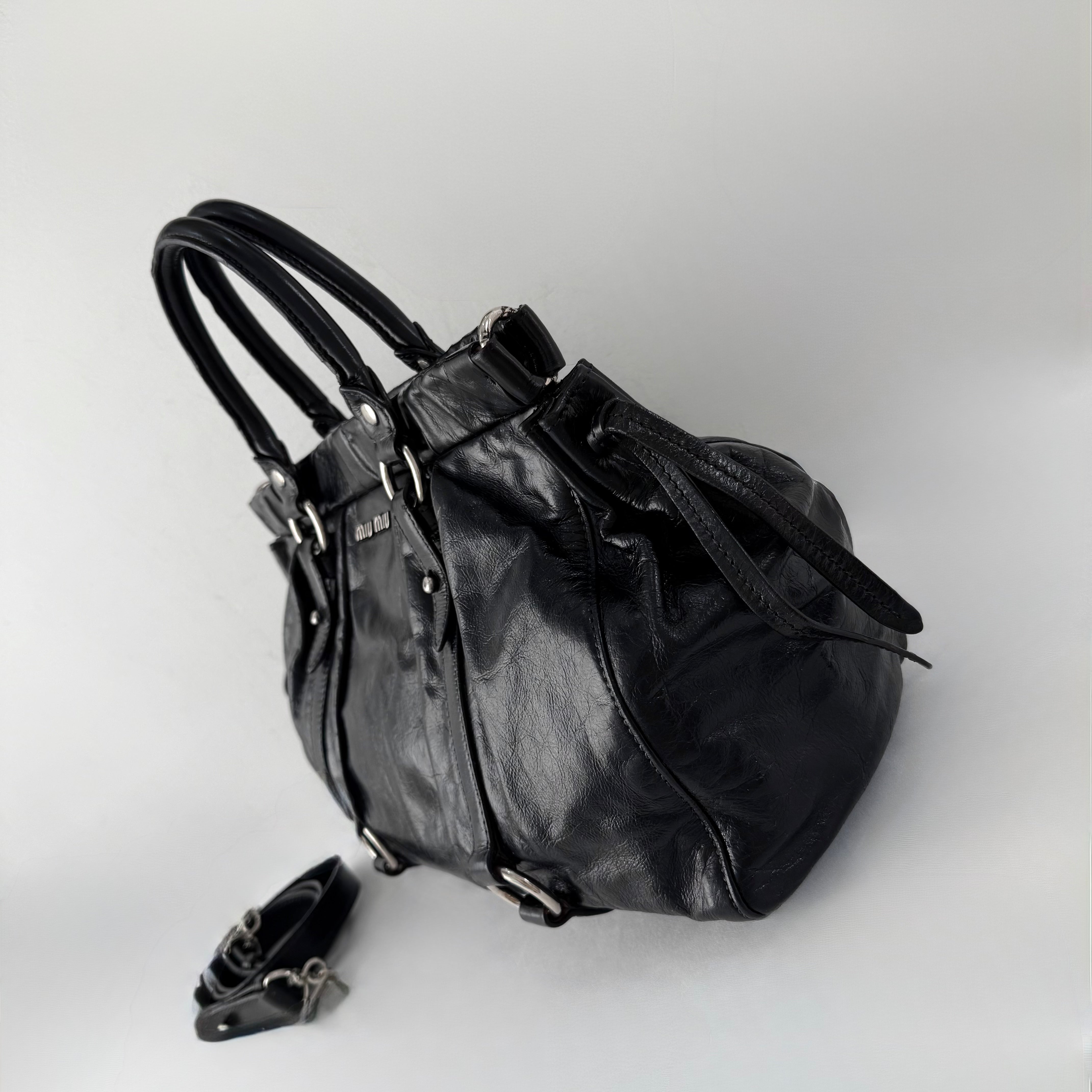 (RESERVE) Miu Miu Vitello Lux Gathered Tote Black