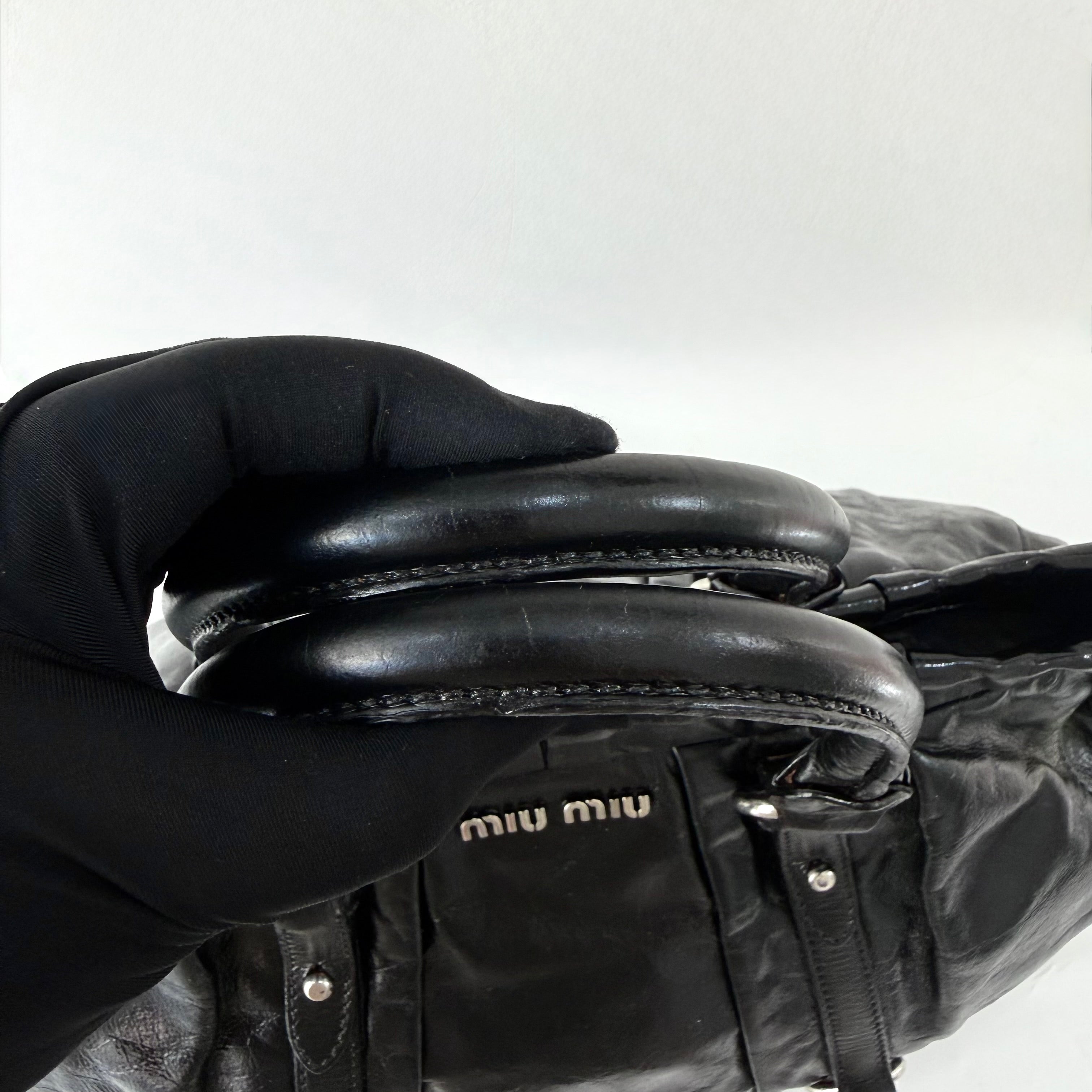 (RESERVE) Miu Miu Vitello Lux Gathered Tote Black