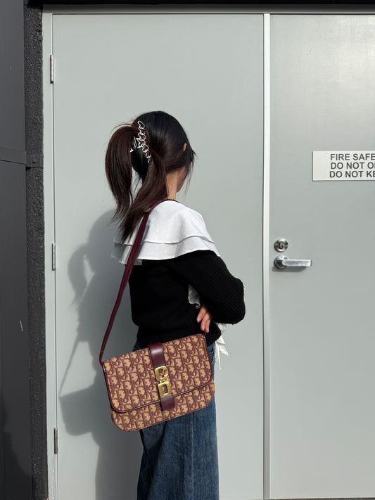 Christian Dior Trotter Canvas Shoulder Bag Burgundy