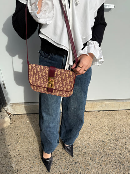 Christian Dior Trotter Canvas Shoulder Bag Burgundy