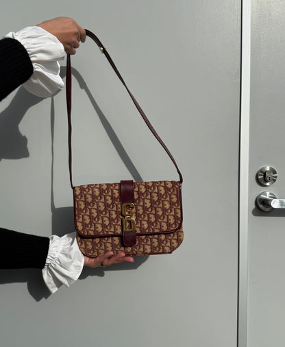 Christian Dior Trotter Canvas Shoulder Bag Burgundy