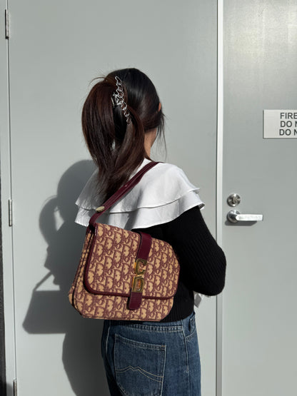 Christian Dior Trotter Canvas Shoulder Bag Burgundy