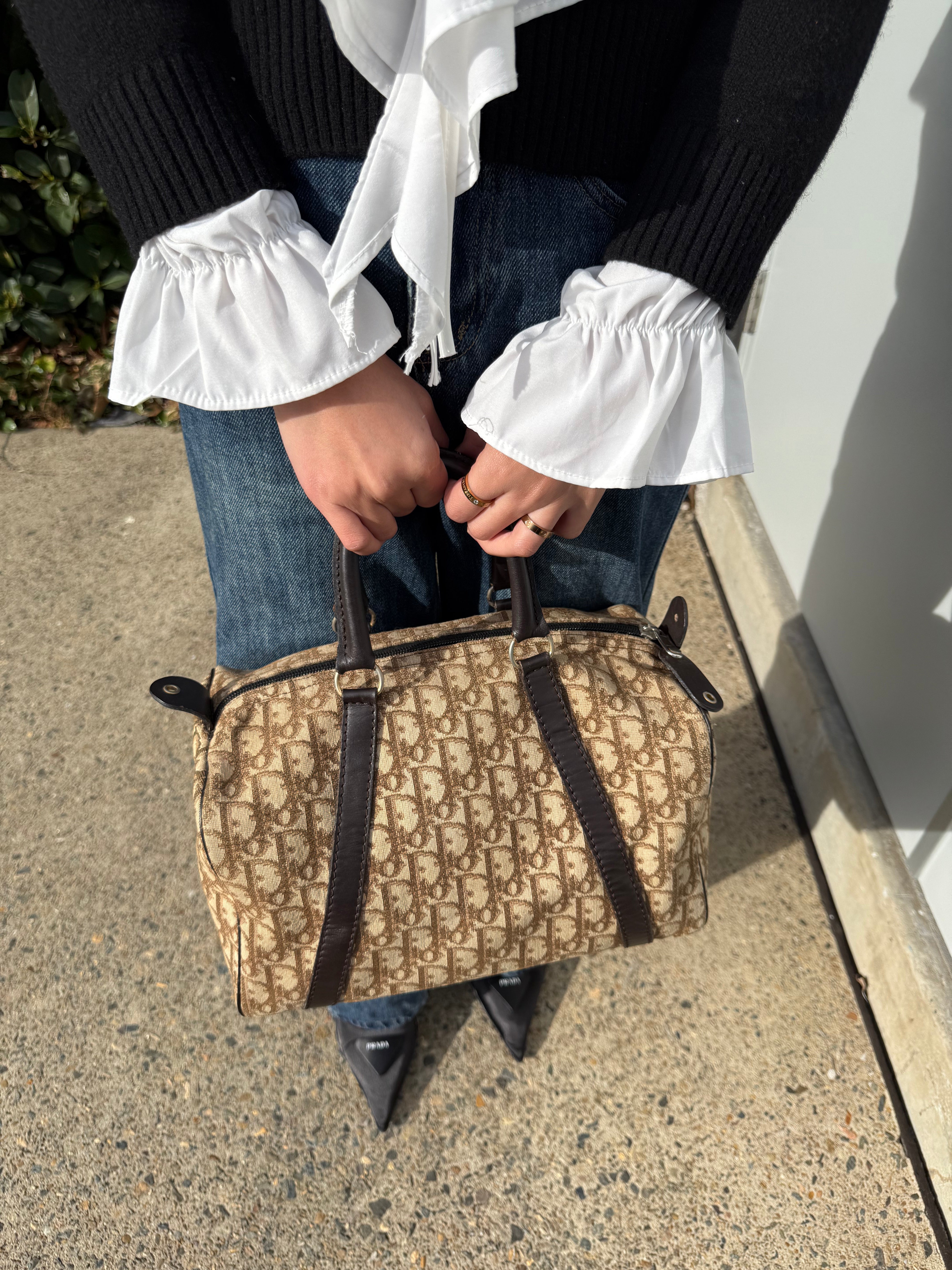 Dior Vintage Brown Canvas Bowling Bag