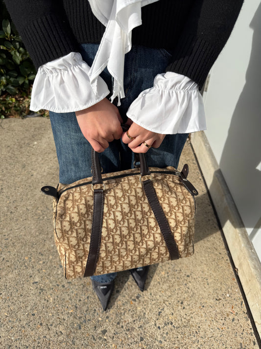 Dior Vintage Brown Canvas Bowling Bag