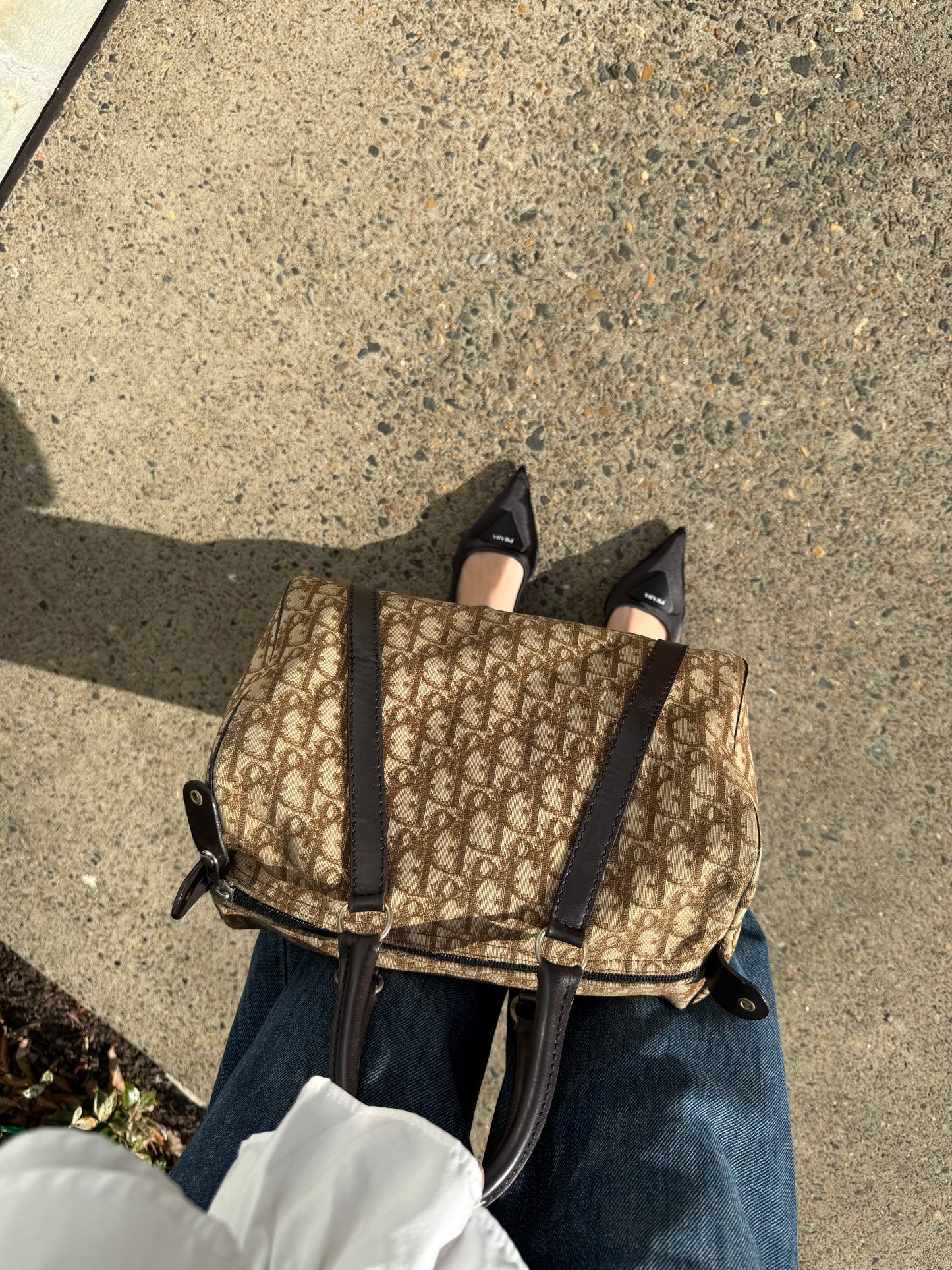Dior Vintage Brown Canvas Bowling Bag