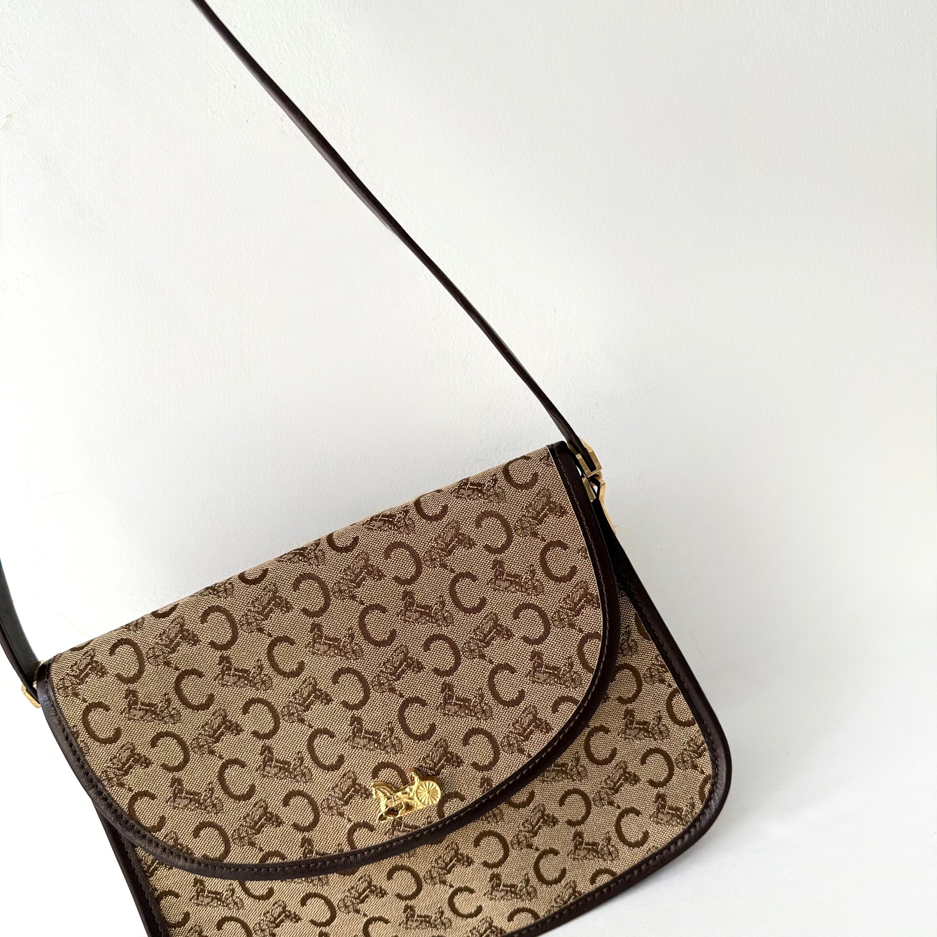 CELINE C Sulky Shoulder Bag Canvas Brown Shoulder Bag