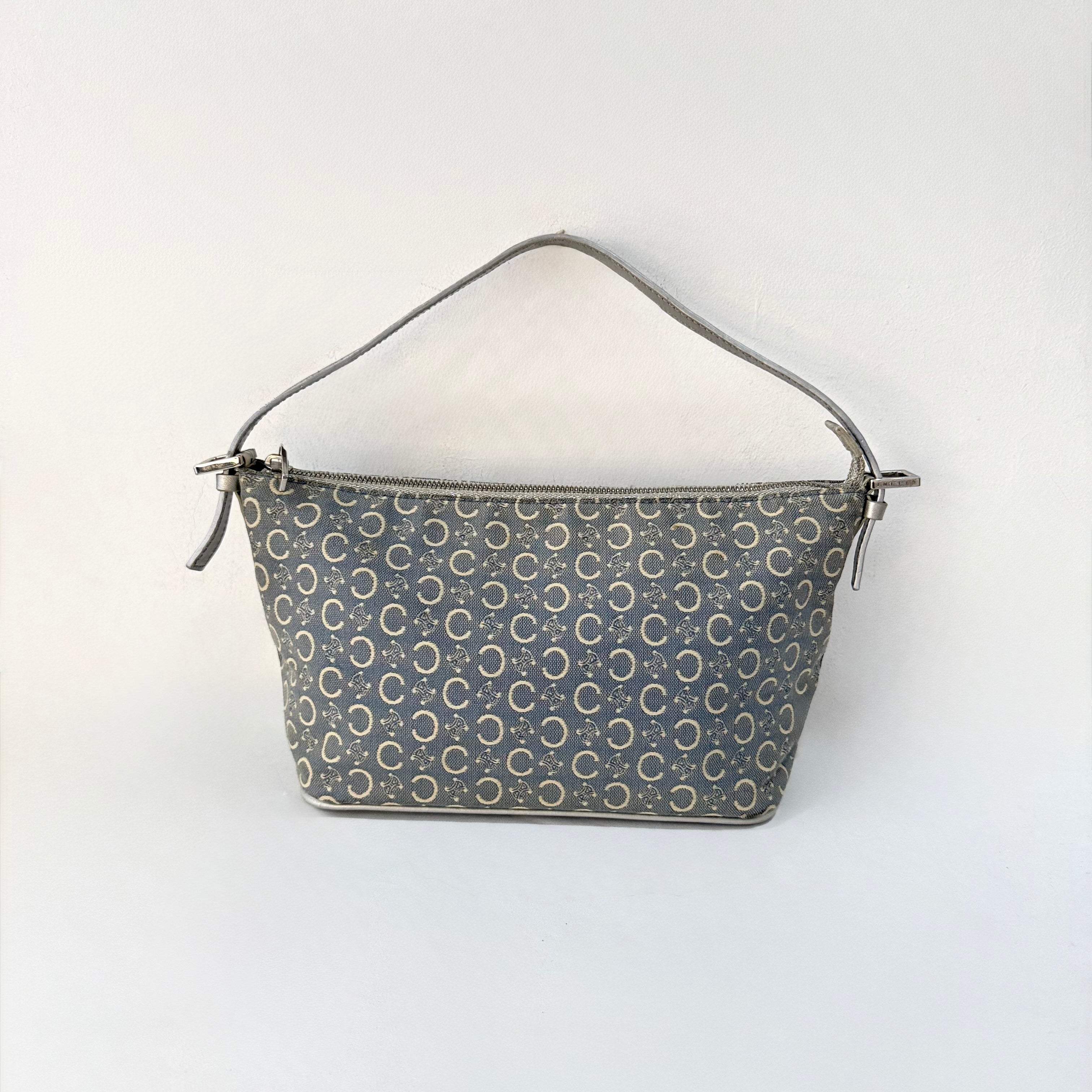 CELINE “C” MONOGRAM BLUE CANVAS SHOULDER BAG