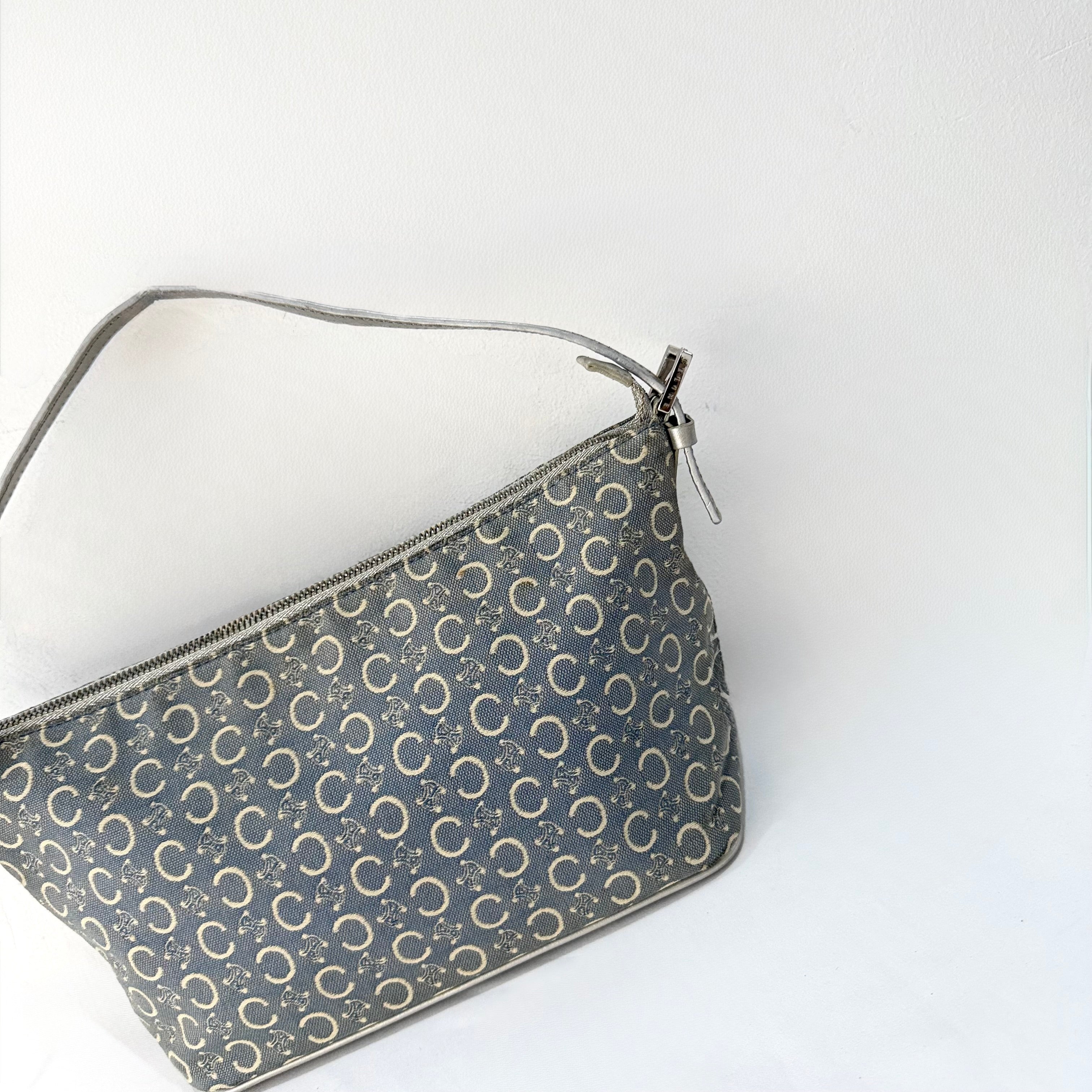 CELINE “C” MONOGRAM BLUE CANVAS SHOULDER BAG